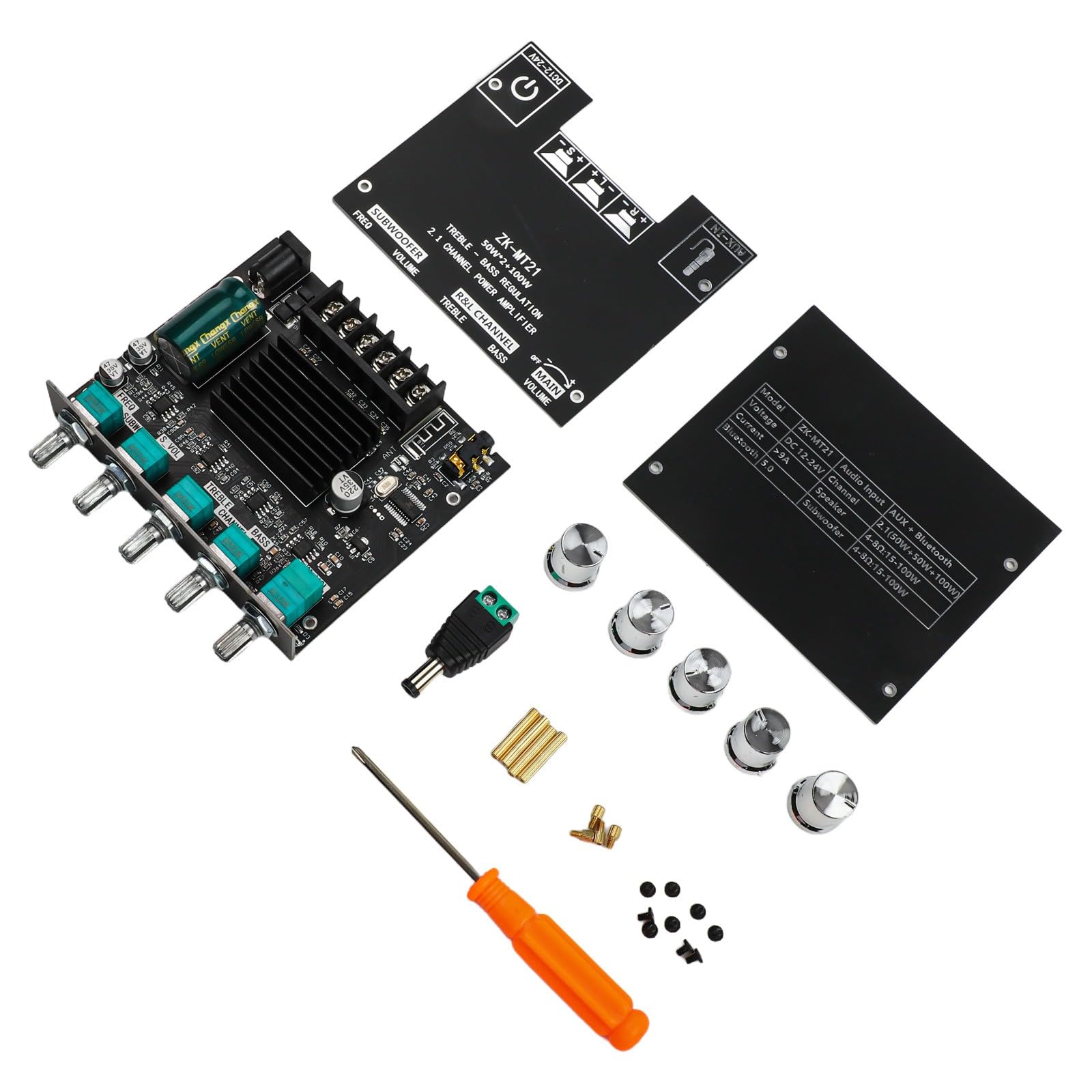Bluetooth Audio Modul 100W DC 24V mit TWS Pairing AUX USB Eingang, kompatibel mit TPA3116D2 Chip für Smartphones und Computer, Schwarz ZK-301B Board ZK-MT21