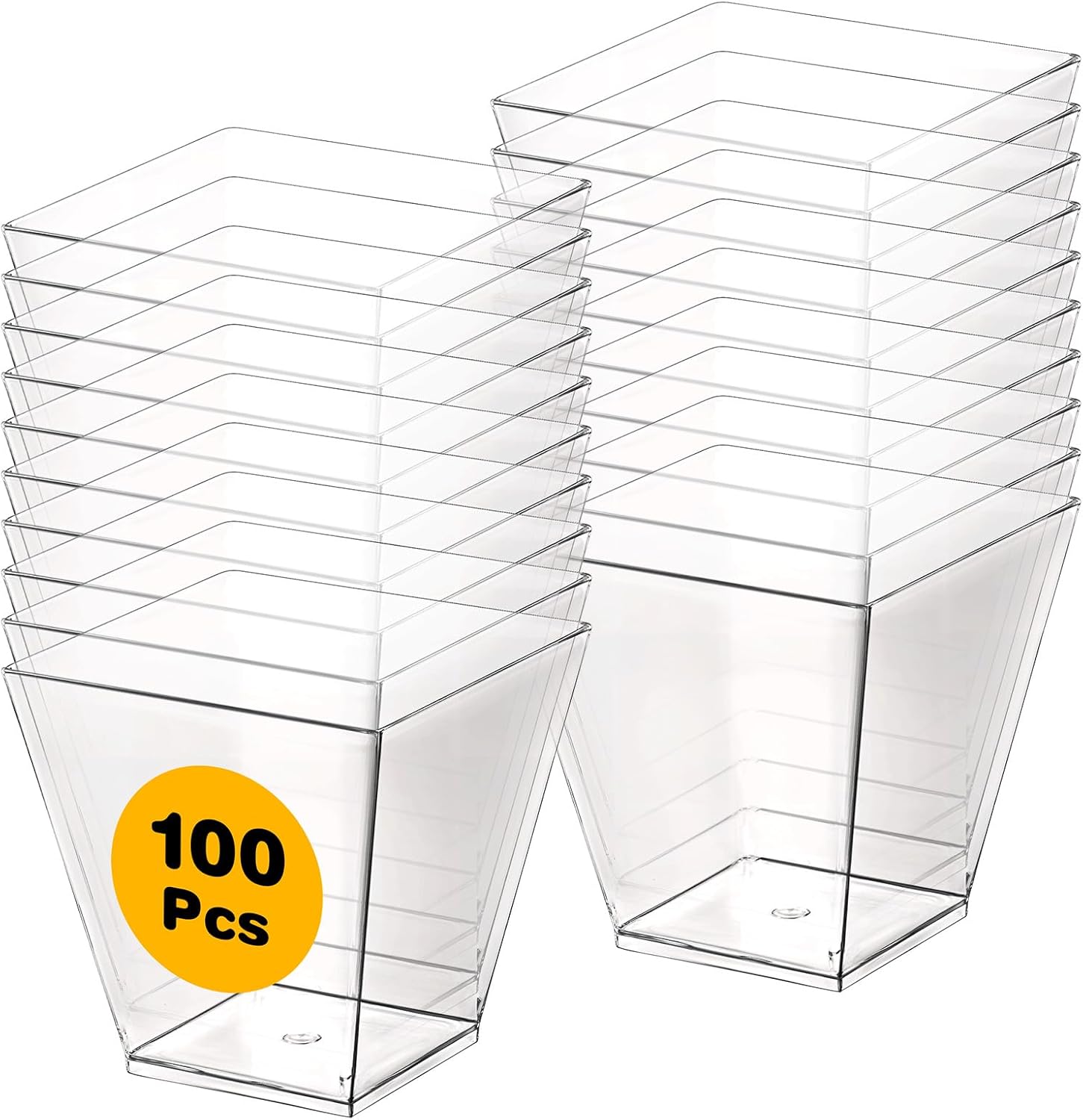 100 Pack 8 Oz Square Clear Plastic Dessert Cups & Charcuterie Cups - Disposable Mini Tasting Cup for Appetizers, Puddings, Mousse, Ice Cream, Party, Wedding Catering Supplies