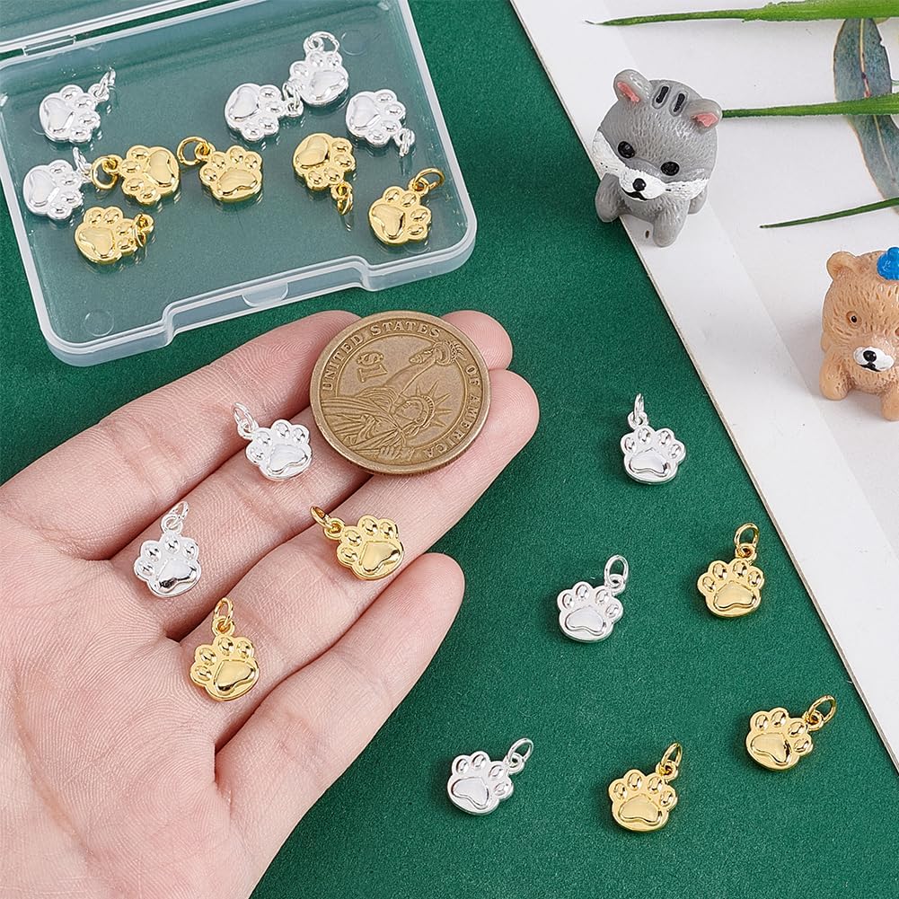 PH PandaHall 20pcs Brass Charms, Dog Paw Print Charms with Jump Ring 18K Gold Plated Pendants for Jewelry Necklace Bracelet Making Supplies, Golden & Silver - Image 3