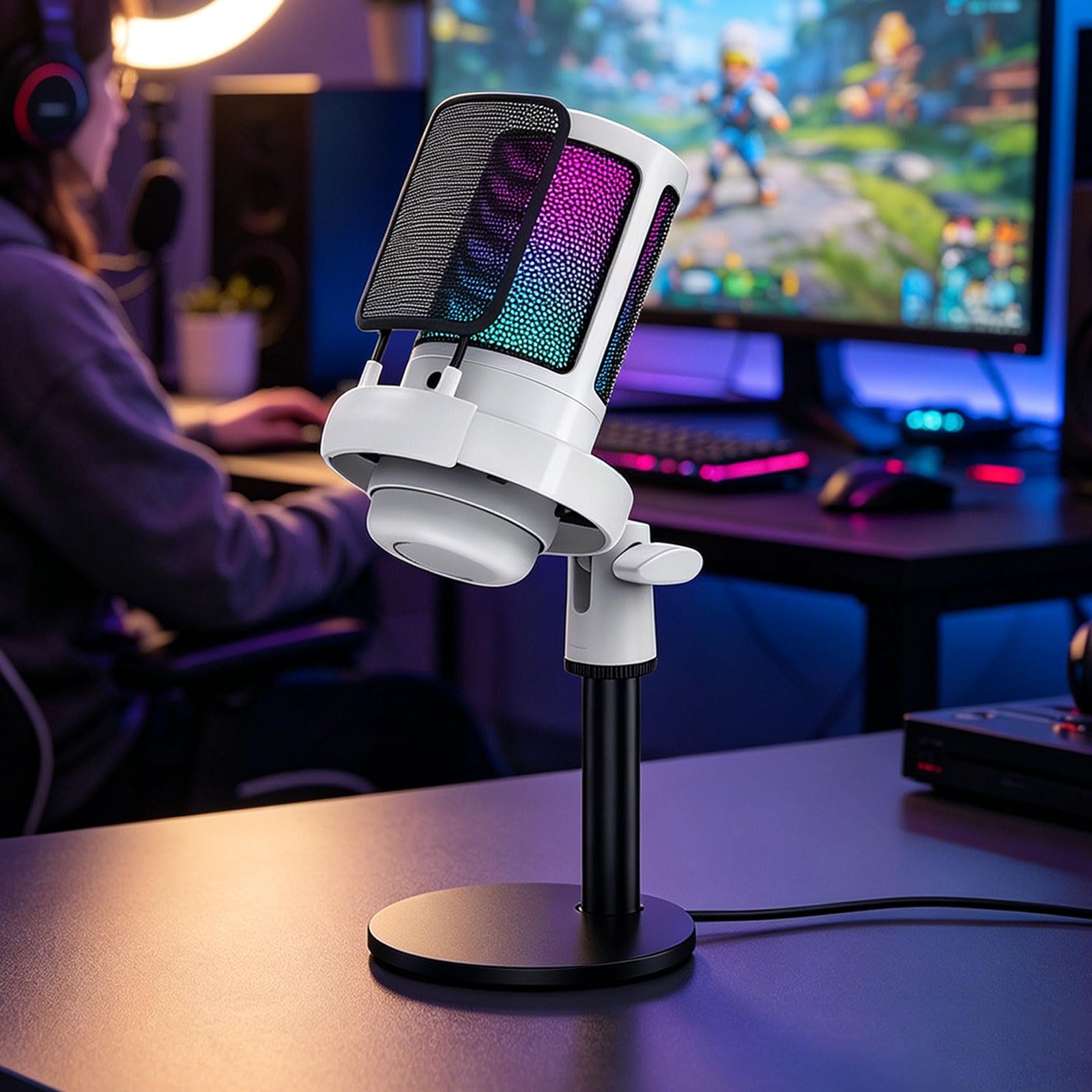 Microfono USB migliorato a LED per streamer di gioco, presentatori di podcast, con suono chiaro e facile installazione microfono USB con cancellazione del rumore