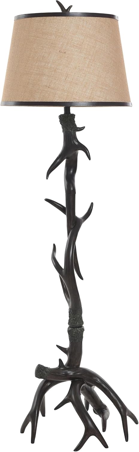 Style Craft Dalton - Traditional Lodge Antler Floor Lamp - Yellow Shade