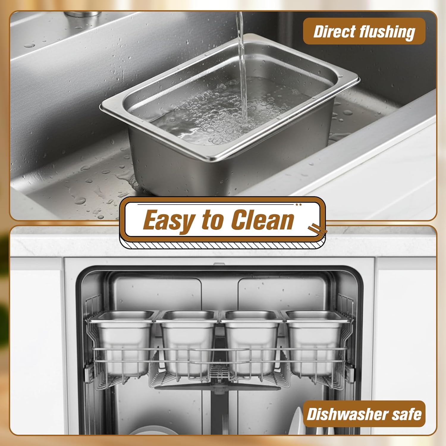 4 Pack Hotel Pan with Lid 1/9 Size 4 Inch Deep Stainless Steel Restaurant Food Prep Tray Metal Hotels Steam Table Pan for Home, Party, Restaurant, Hotel, Buffet - Image 5