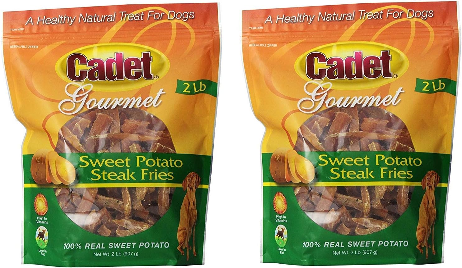 (2 Pack) Cadet Sweet Potato Steak Fries Dog Snack - 2-Pound Each