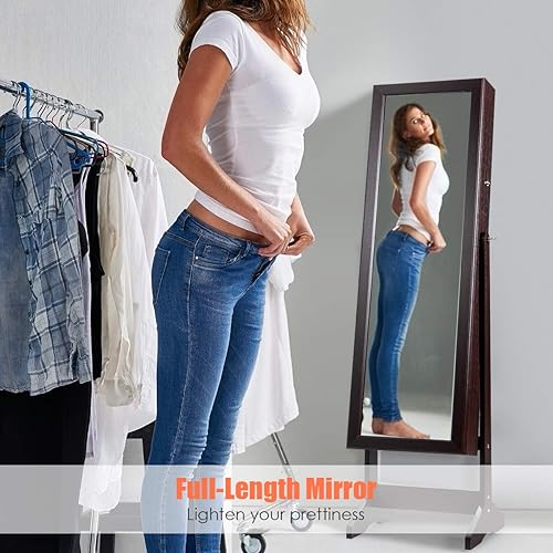 Miniatura 5 de CHARMAID Armario de joyería con espejo de longitud completa, caja organizadora de joyas con cerradura independiente con gran capacidad de