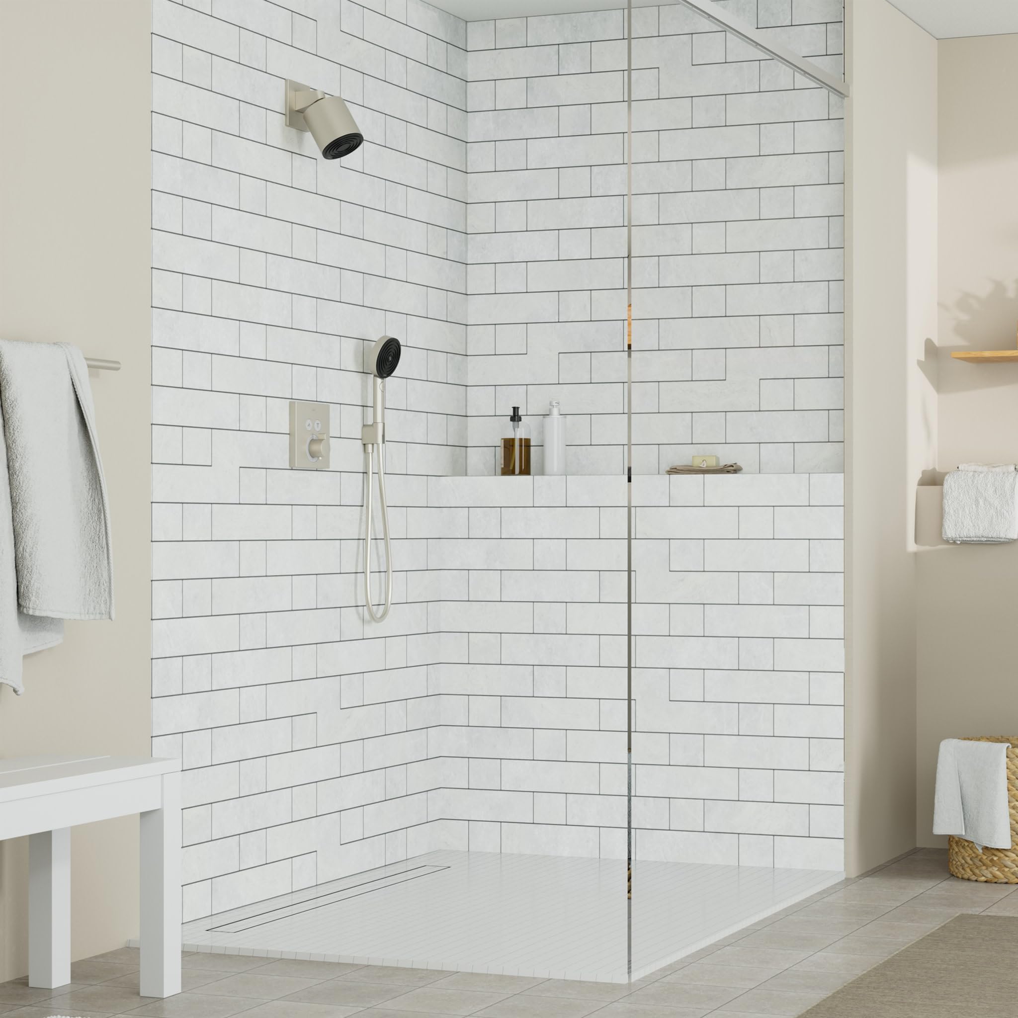 hansgrohe Pulsify 10 cm El Duş Başlığı Seti Modern 3 Sprey Toz Yağmur, Yoğun Yağmur, Fırçalanmış Nikel Hortumlu QuickClean ile Titreşimli Masaj, 1,75 GPM, 04918820