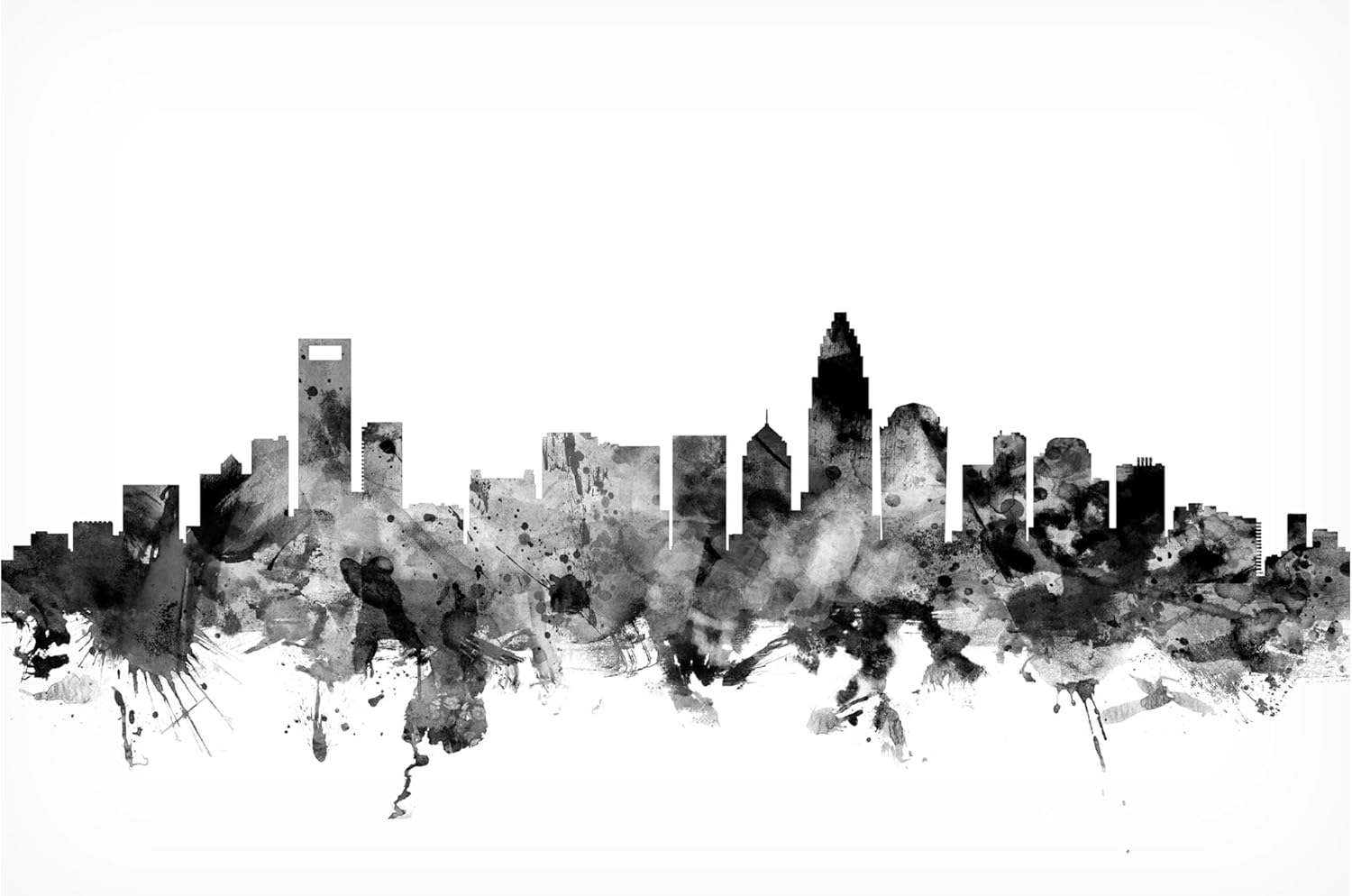 Wrapped Canvas Wall Art - Michael Tompsett 'Charlotte NC Skyline B&W' Wall Art for Living Room, Bedroom, or Office Décor - 16x24