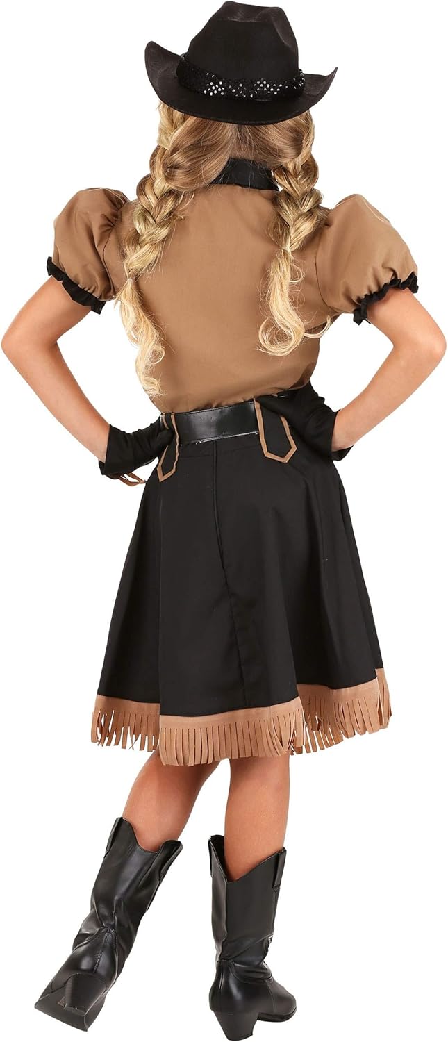 Girl's Lasso'N Cowgirl Costume, Wild West Cowgirl Outfit With Blouse, Skirt, Bowtie, Belt, Pair Of Gloves, And A Cowgirl Hat