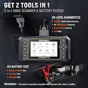 FOXWELL NT510 Pro fit for GM, 2-in-1 OBD2 Scanner & 12V Battery Tester