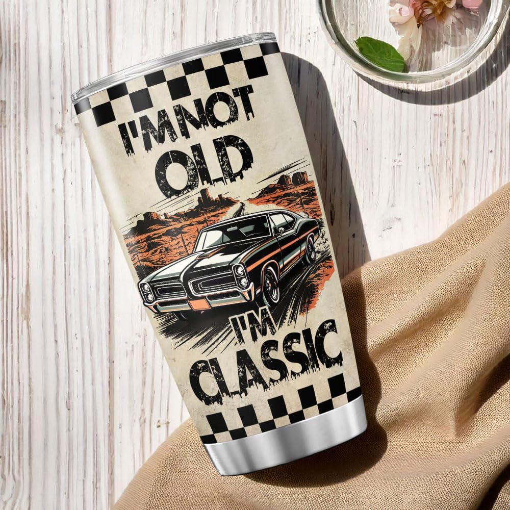 Funny Classic Car Gift for Dad or Grandpa, I'm Not Old I'm Classic Quote Travel Mug, 20oz Insulated Stainless Steel Tumbler for Birthday, Father's Day, Retro Muscle Car Lovers - Image 5