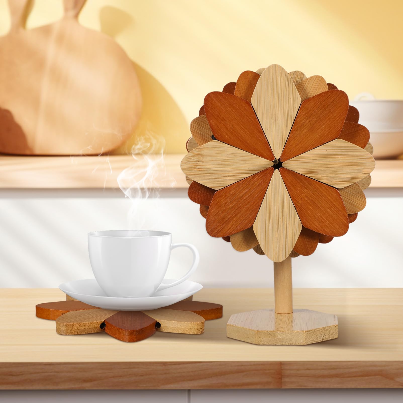 ULTECHNOVO Sottopentola Decorativi Per Piatti Caldi Protezioni Per Pentole e Sottopentola Calda Espandibile Accessori Termoisolanti Per Cucina Sottobicchieri Con Supporto Mulino Vento