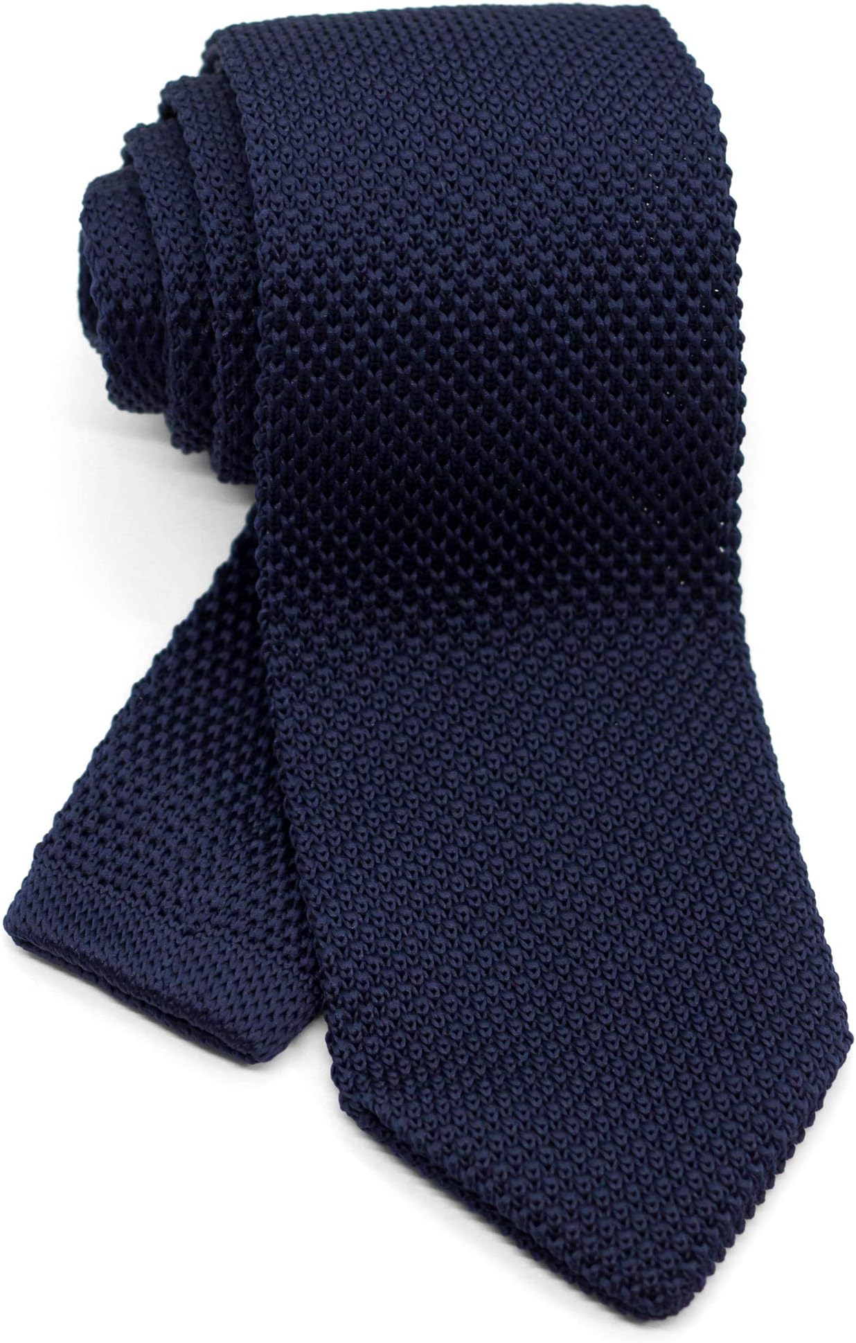 WANDMMen's Pointed Knit Tie Necktie Width 2.75 inches Washable Solid Color Navy Blue