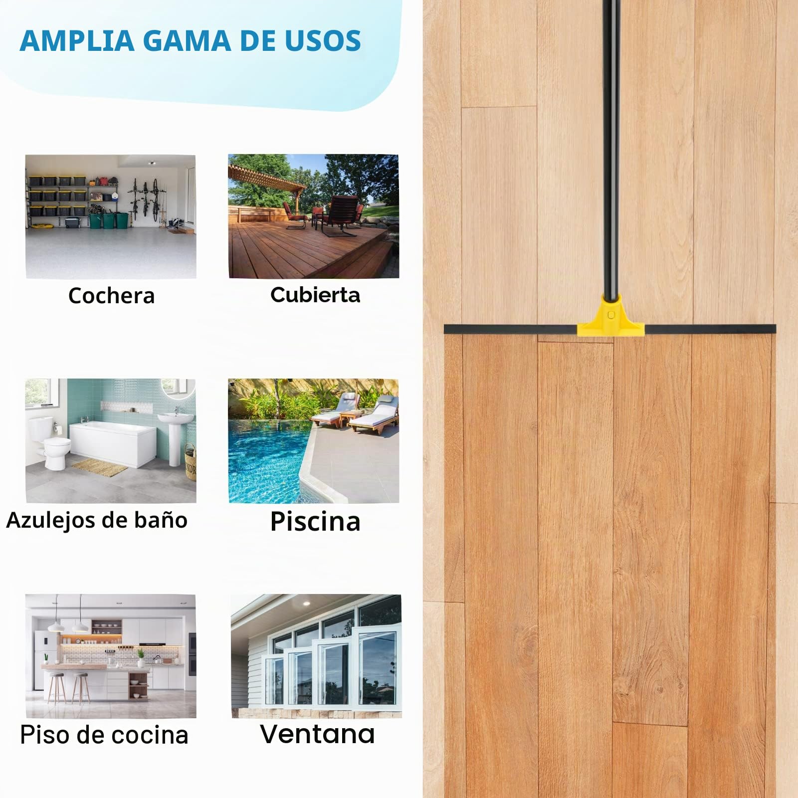 Raspador de suelo exterior resistente, 60 cm escoba raspadora de mango largo 160 cm para limpiar garaje patio baño ducha ventana de cristal azulejo terraza mármol agua