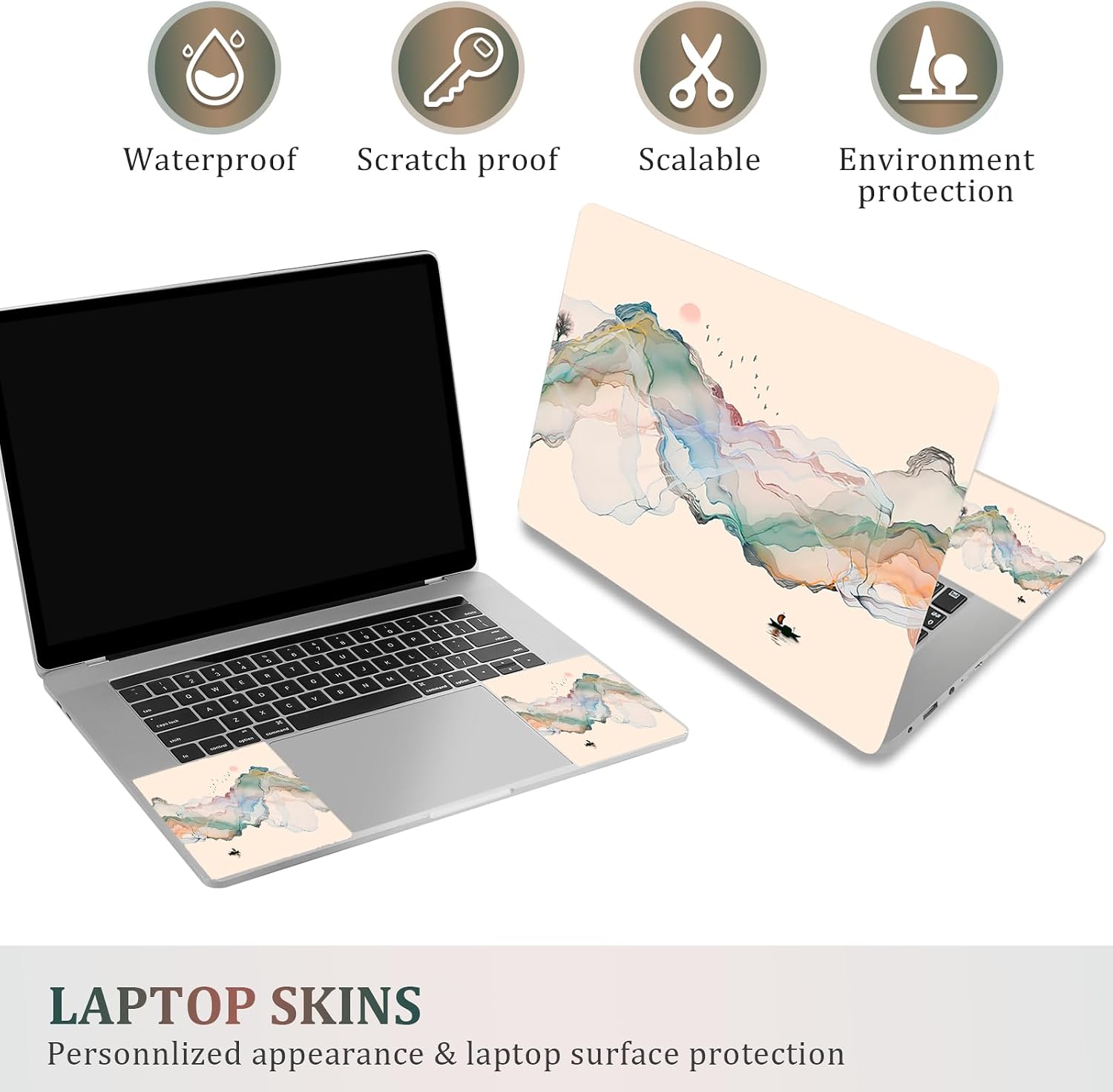 Laptop Notebook Skin Sticker Cover Decal, 12 13 13.3 14 15 15.4 15.6 inch Laptop Vinyl Skin Sticker Cover Art Protector Decal Universal, Ink Mountain