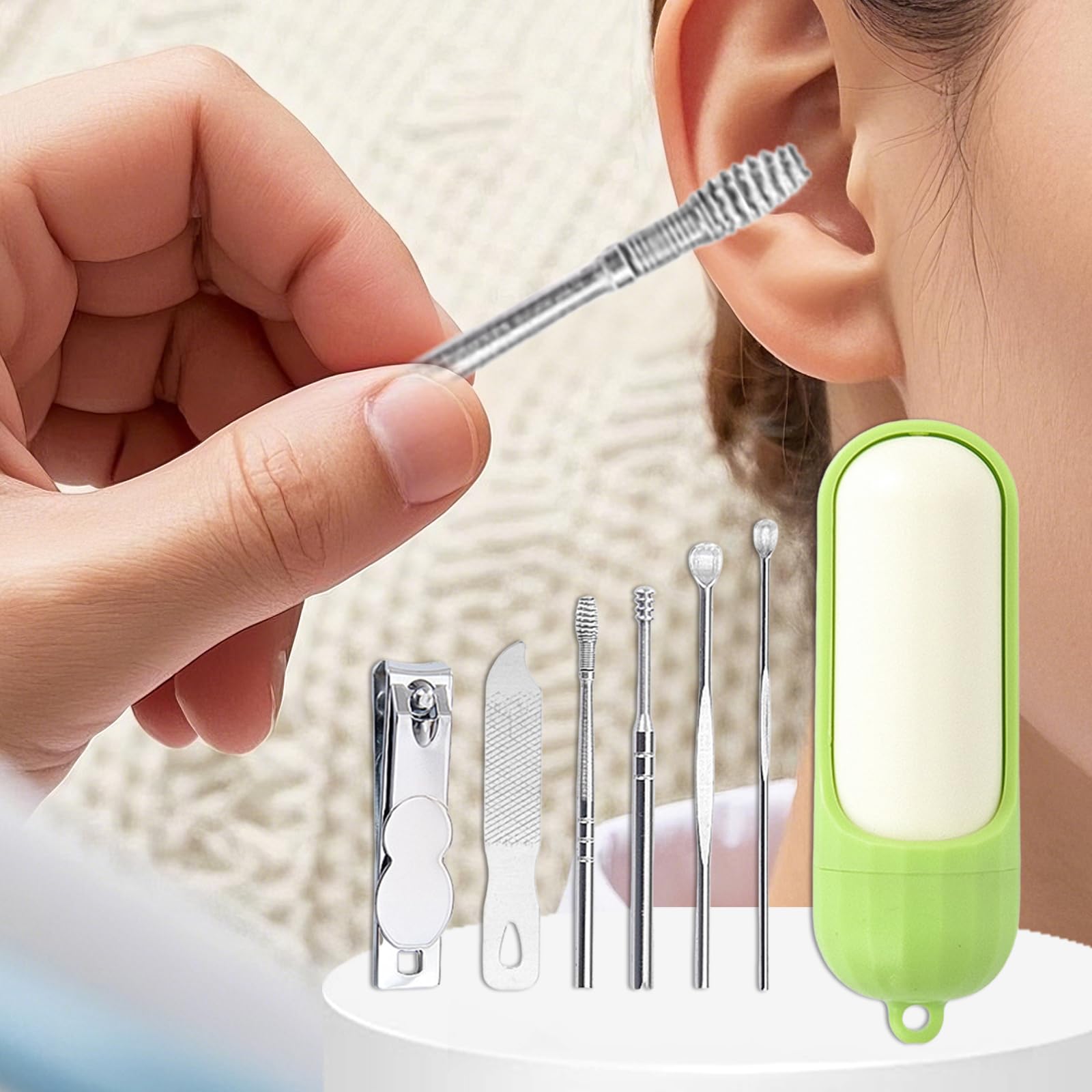 6 PCS Capsule Nail Clipper Portable Manicure Kit with Precision Nail Clippers for Travel and Home Use Green