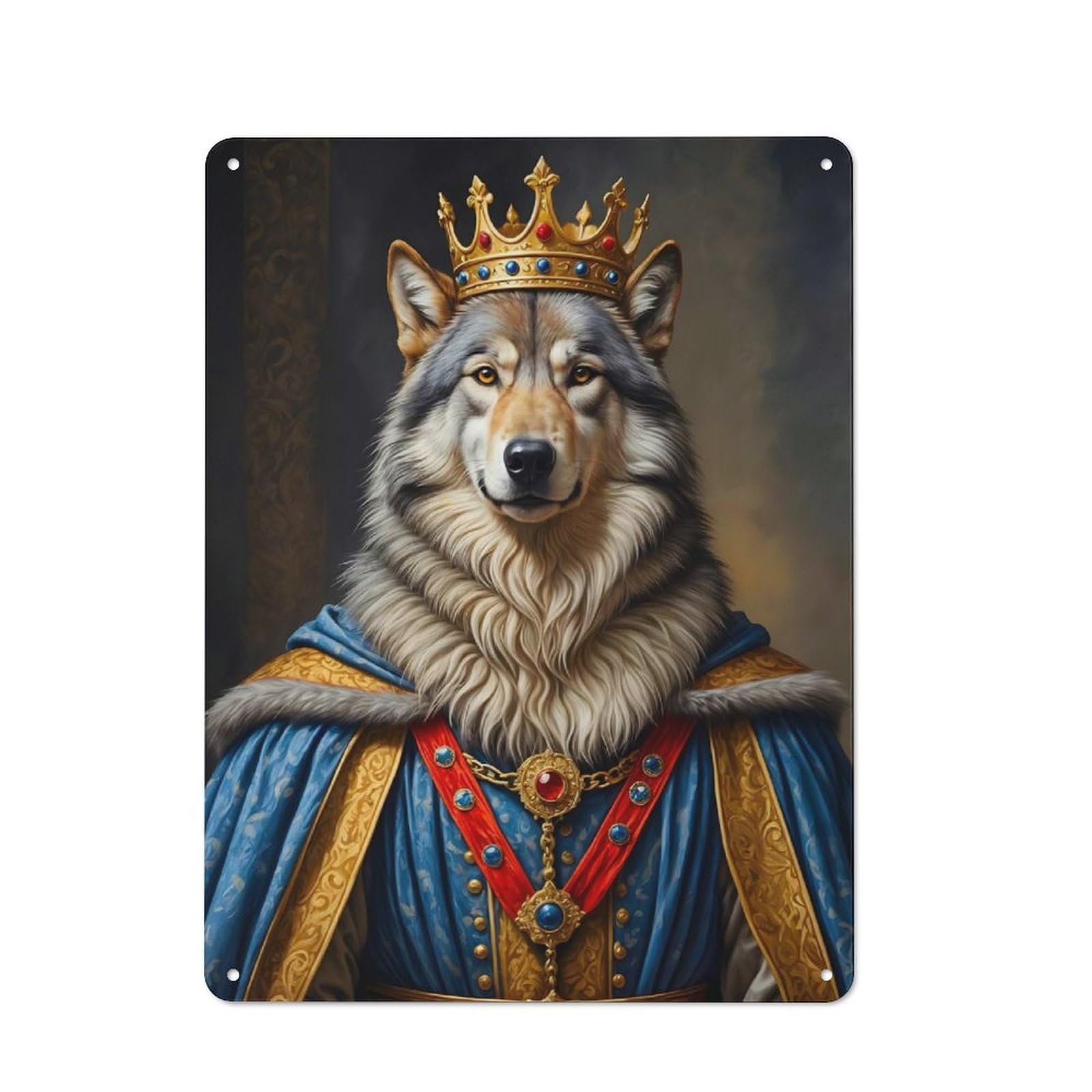 Vintage Vintage Metal Sign 40x30cm Featuring Wolf King, Room Wall Plaque for Flat, Dorm Room, Lounge Or Cafe