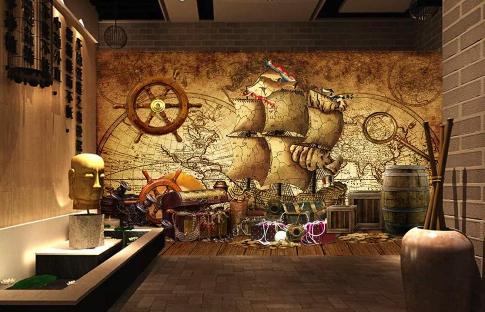 Papel Pintado 3D Mapamundi Náutico Pirata Fotomurales 3D Tv Fondo Pared Dormitorio Murales Papel Tapiz Moderno