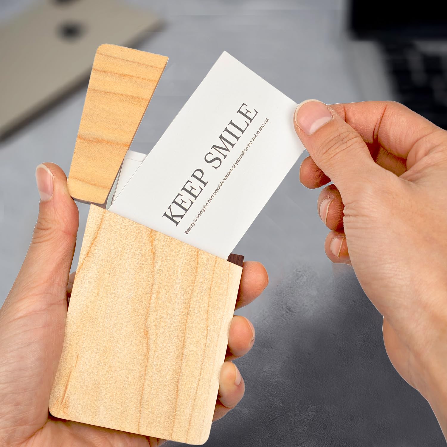 Porte-Cartes De Visite Ultra Fin En Bois Et Métal - Étui Poche Élégant Pour Homme Et Femme
