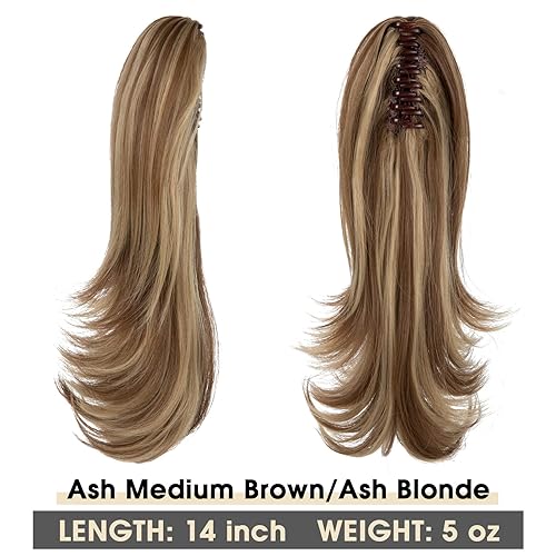 Miniatura 2 de CJL HAIR Extensión de cola de caballo de 14 pulgadas con clip de garra, pelo sintético, rizado, ondulado, falso, cola de caballo, piezas de pelo de