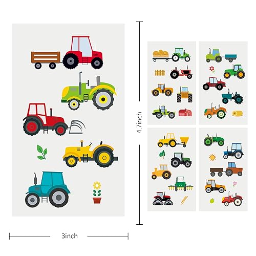 Miniatura 4 de 24 hojas de tatuajes temporales de tractor decoraciones de cumpleaños tractor fiestas