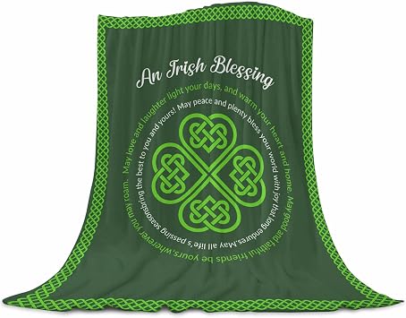 Irish Gifts for Women Men, Irish Blessing Blanket, Lucky Shamrock St. Patricks Day Gifts Blanket for Irish Celtics Birthday Gifts 50"x 60"
