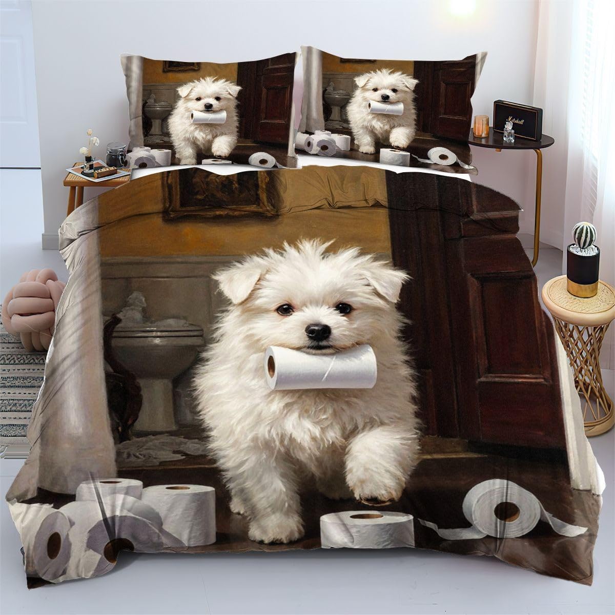 Linge de lit 140x200 cm chien blanc pour transformer la chambre d'ado