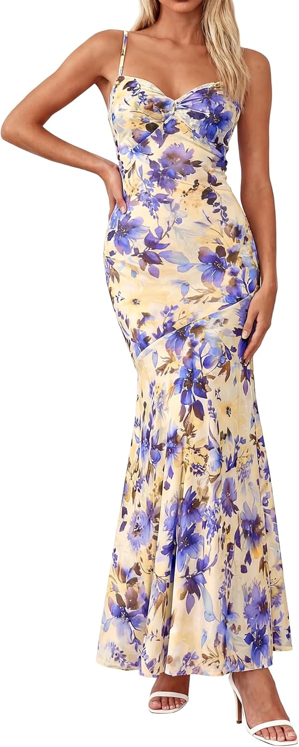 BTFBM Summer Dresses for Women 2026 Spaghetti Straps Sundress Twist Knot Mesh Mermaid Wedding Guest Dress Beach Vacation