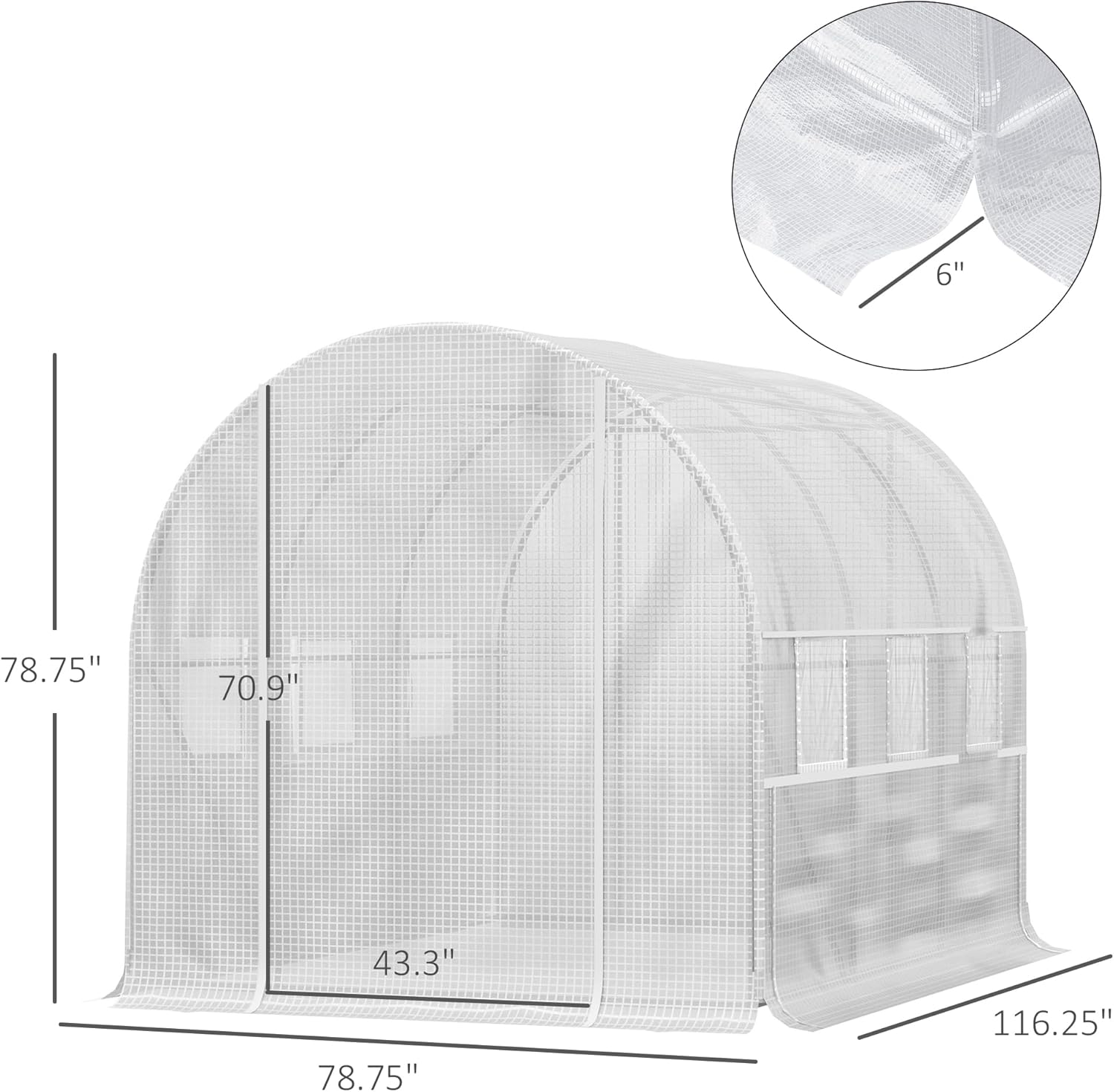 Technical drawing showing the overall dimensions of the Outsunny Walk-in Tunnel Greenhouse.