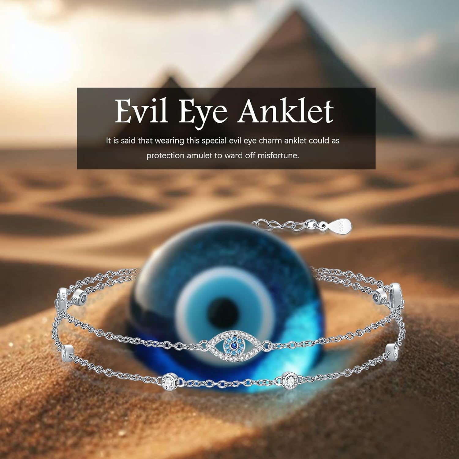 Evil Eye/Butterfly Cross Anklet for Women 925 Sterling Silver Blue Evil Eye Anklets Butterfly Bracelets Greek Blue Eyes Layered Protection Chain Jewelry Christmas Gifts - Image 7