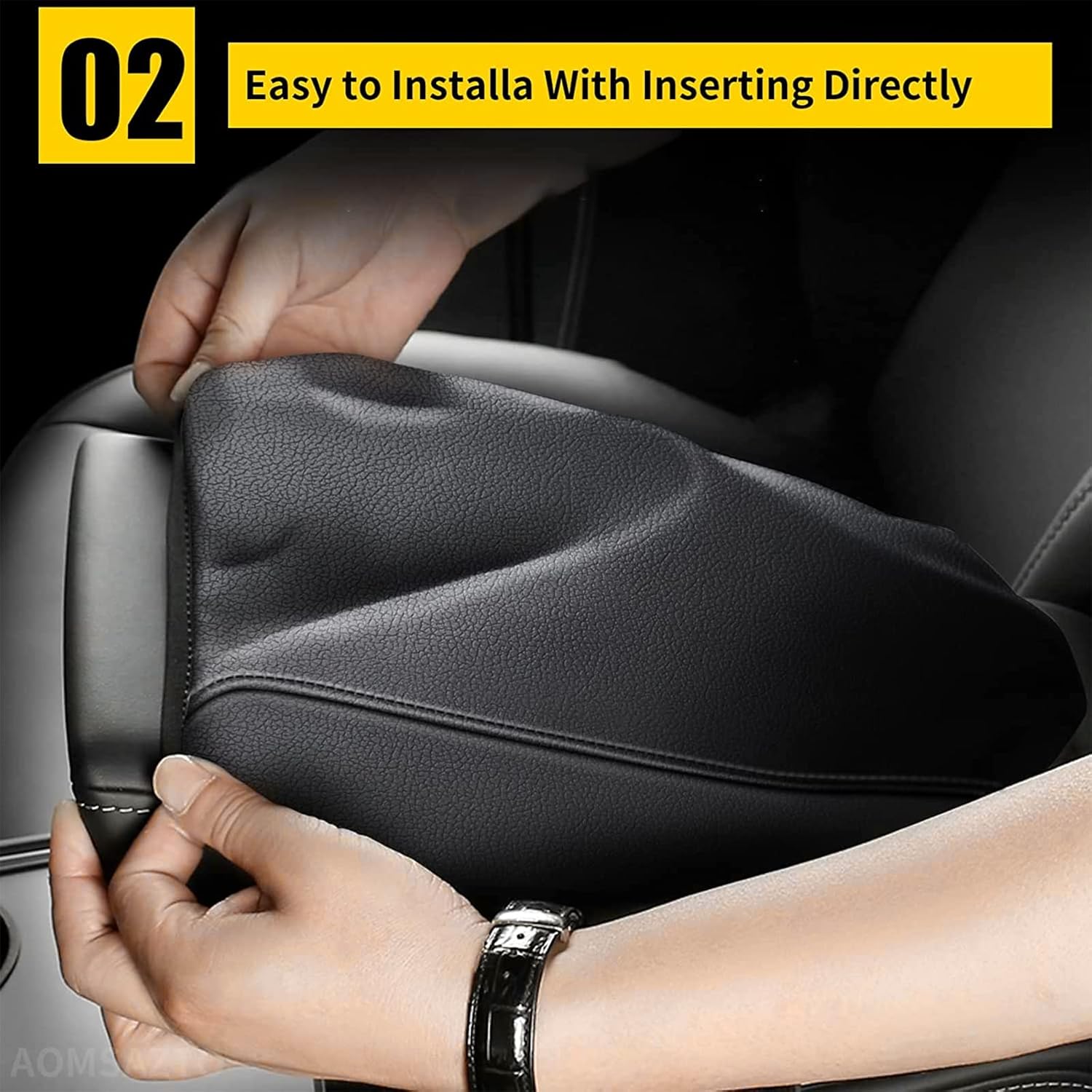 AOMSAZTO Console Covers for 2016-2025 Chevrolet Malibu Armrest Covers for Chevrolet Malibu Black with Black Stiches