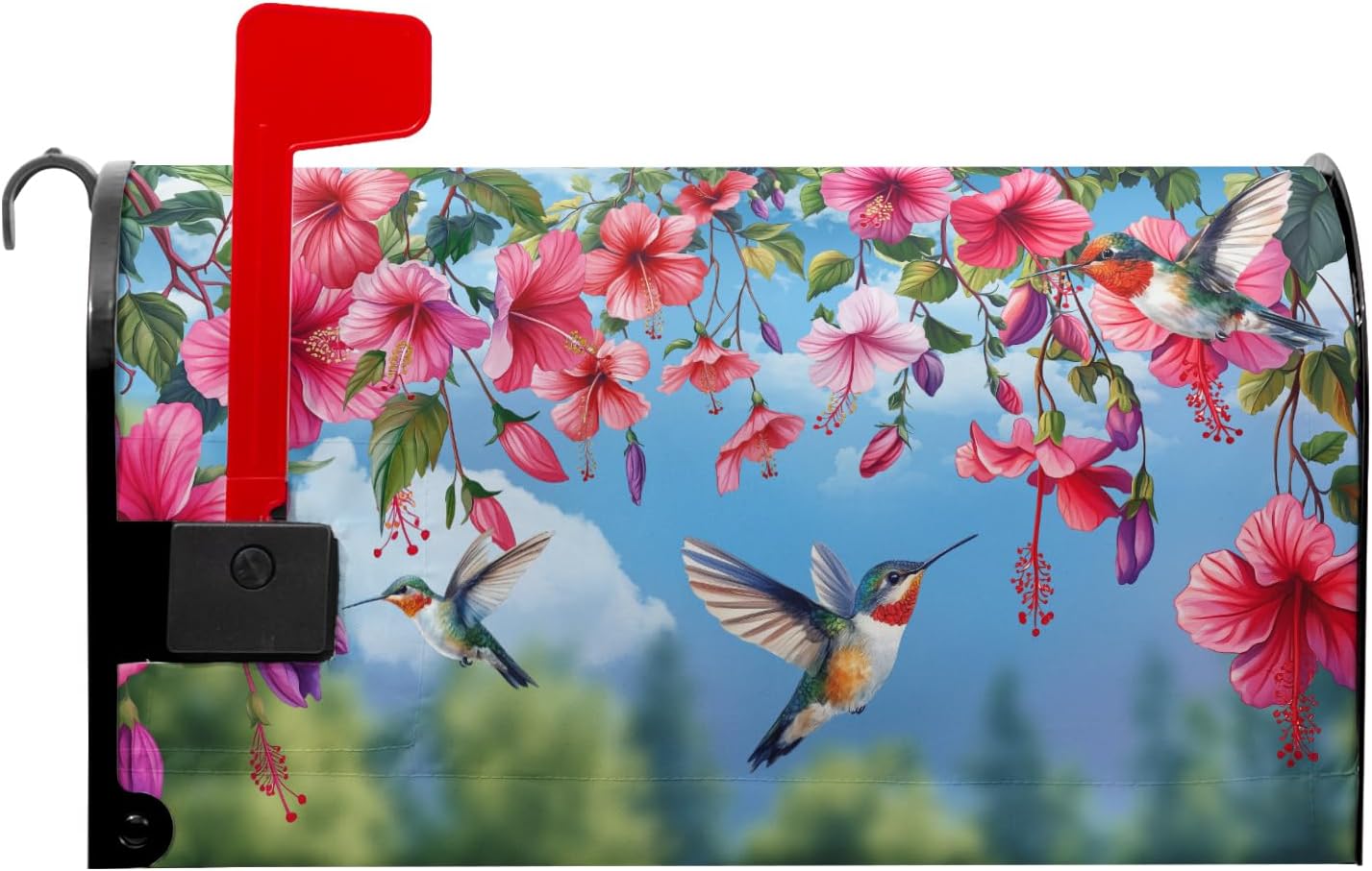Spring Red Flowers Mailbox Cover Welcome Spring Floral Mailbox Covers Magnetic Standard Size 21" X 18" Bird Blue Summer Mailbox Wrap Post Letter Box Cover Decor for Home Outdoor Yard Garden