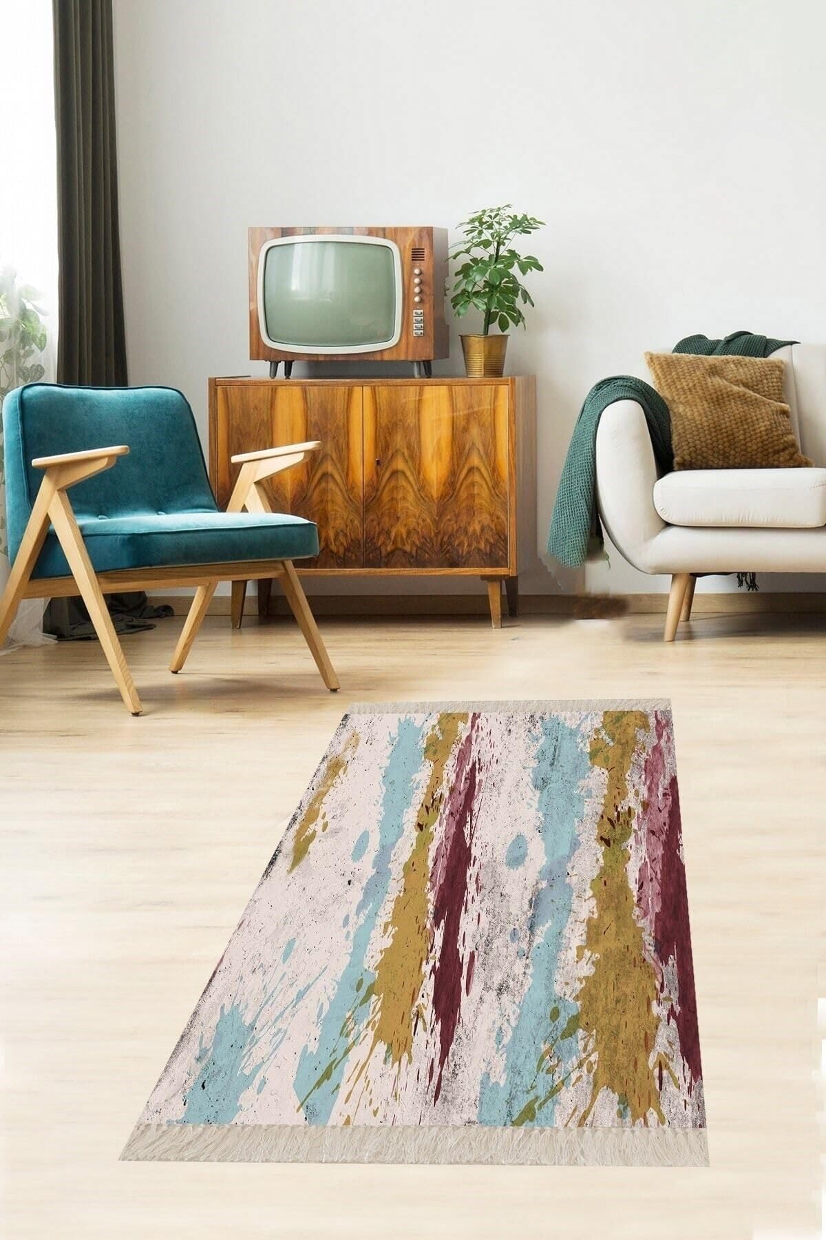 Pelangi Batik Desenli Renk Geçişli Dijital Baskı Yıkanabilir Kaymaz Taban Salon Halısı Ve Yolluk, Karışık Renkli 130 x 180