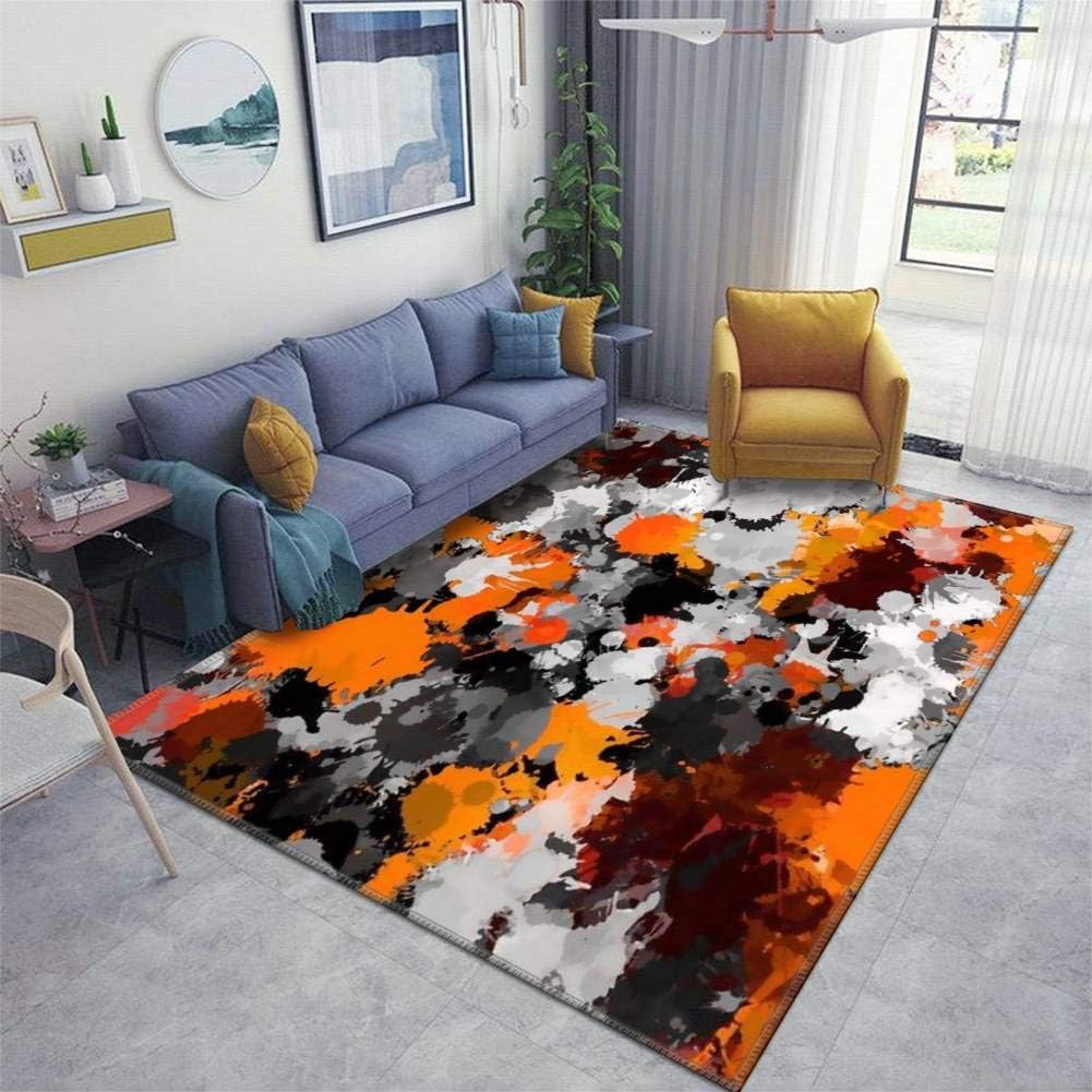 Violetatelier Home Area Rug, Orange and Grey Paint Splatter