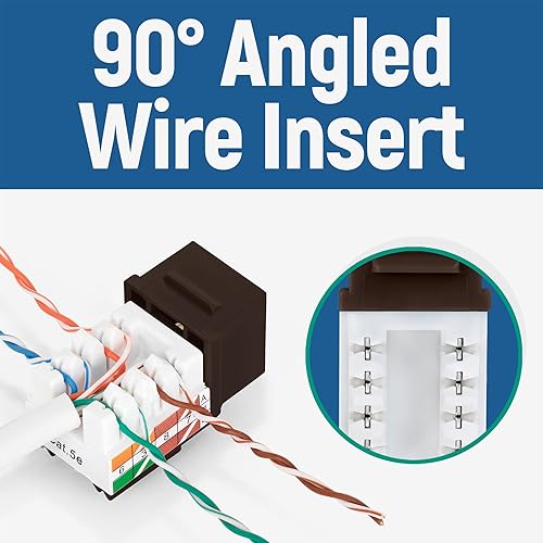 Miniatura 16 de Everest - Paquete de 10 conectores Keystone RJ45 Cat6 en ángulo de 90°, color blanco, conectores RJ45 hembra de perfil delgado, conector Keystone