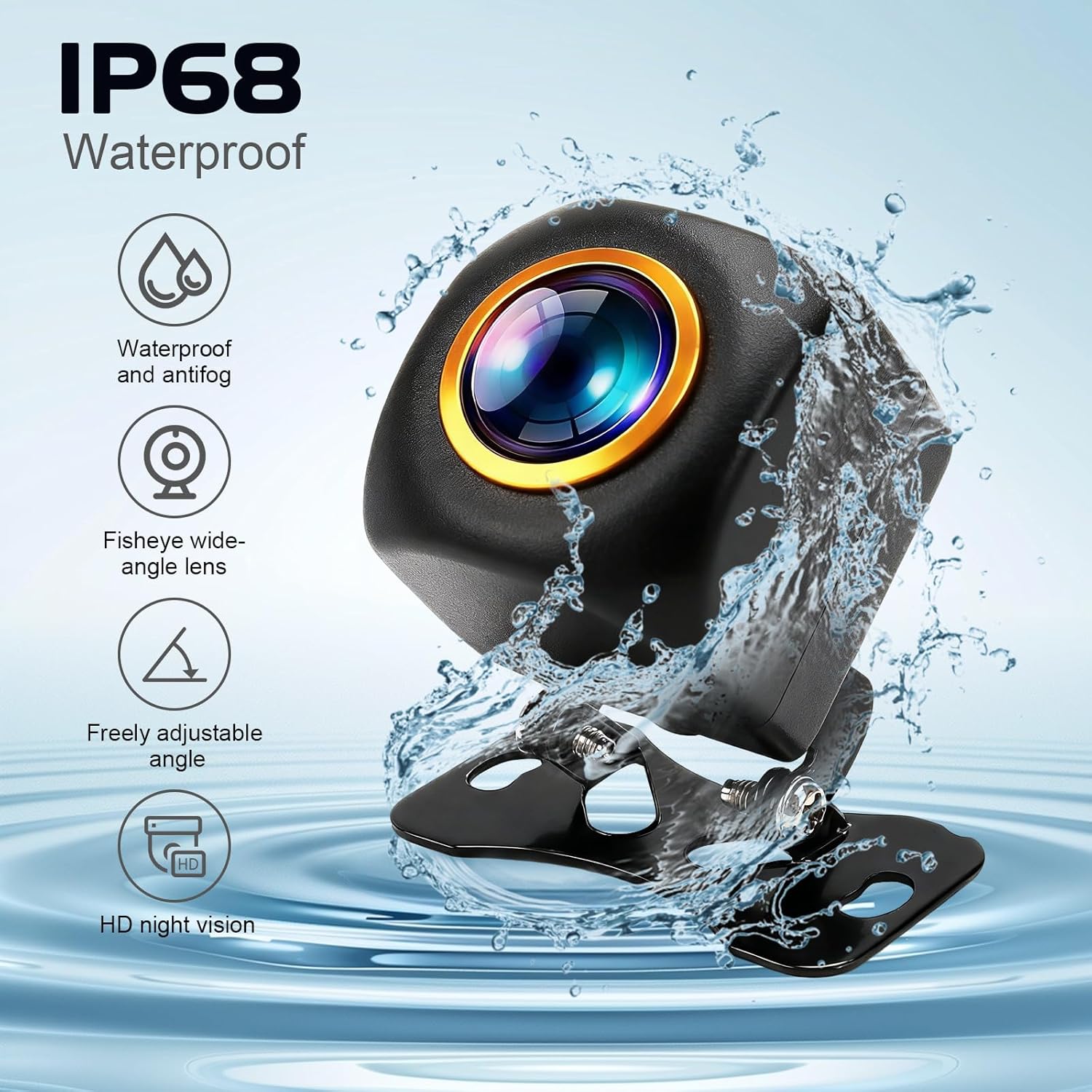 Backup Camera for Car - 170° Wide Angle License Plate Reverse Camera with IP68 Waterproof Metal Housing, Starlight Night Vision, HD/AHD Switchable for SUV RV Truck Sedan (RCA Connector)