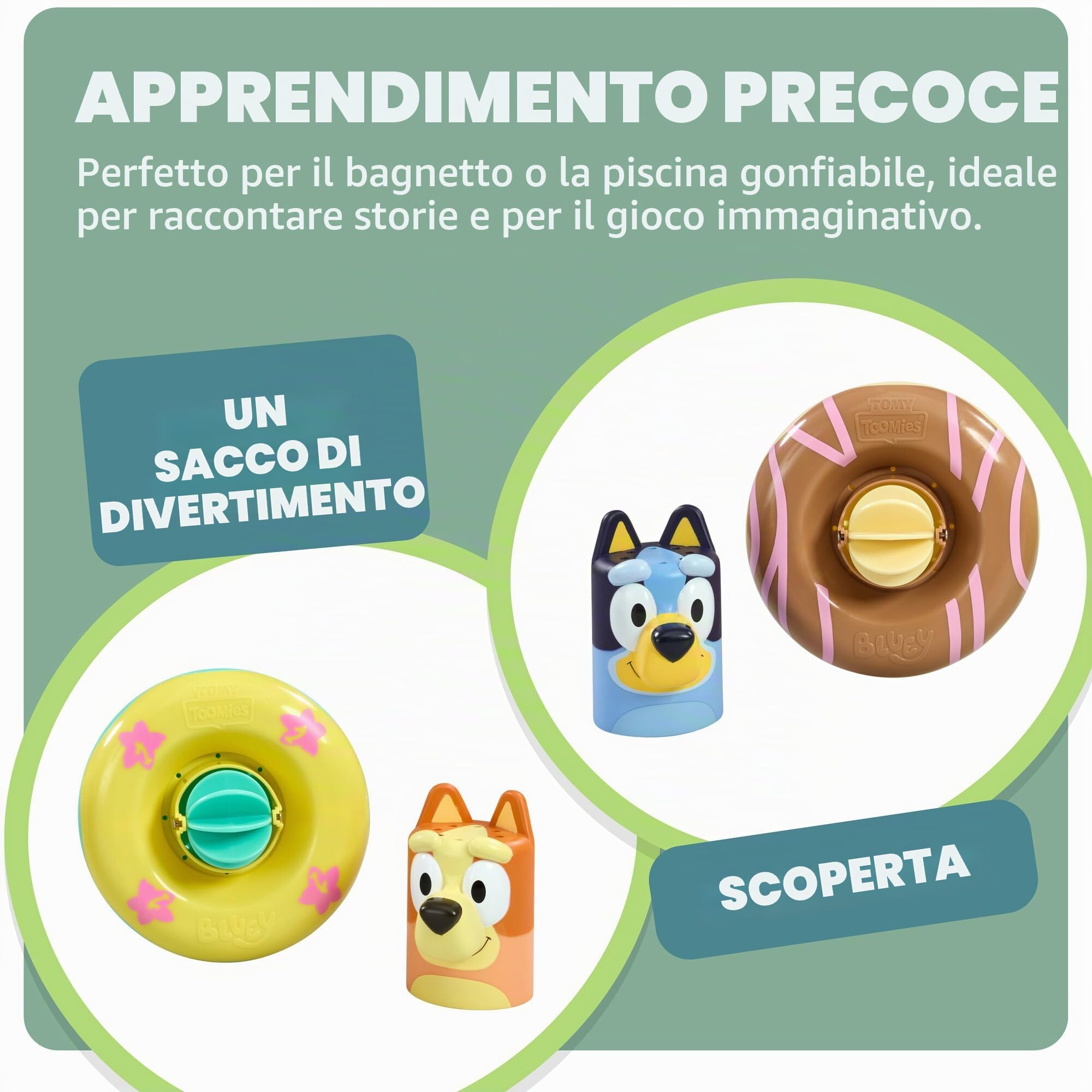 Tomy Toomies - Giocattolo da Bagno Bluey e Bingo in Boa Set di 2 | Boe Con Ruote ad Acqua | Giocattoli Con Licenza Ufficiale | Per Bambini da 18 Mesi