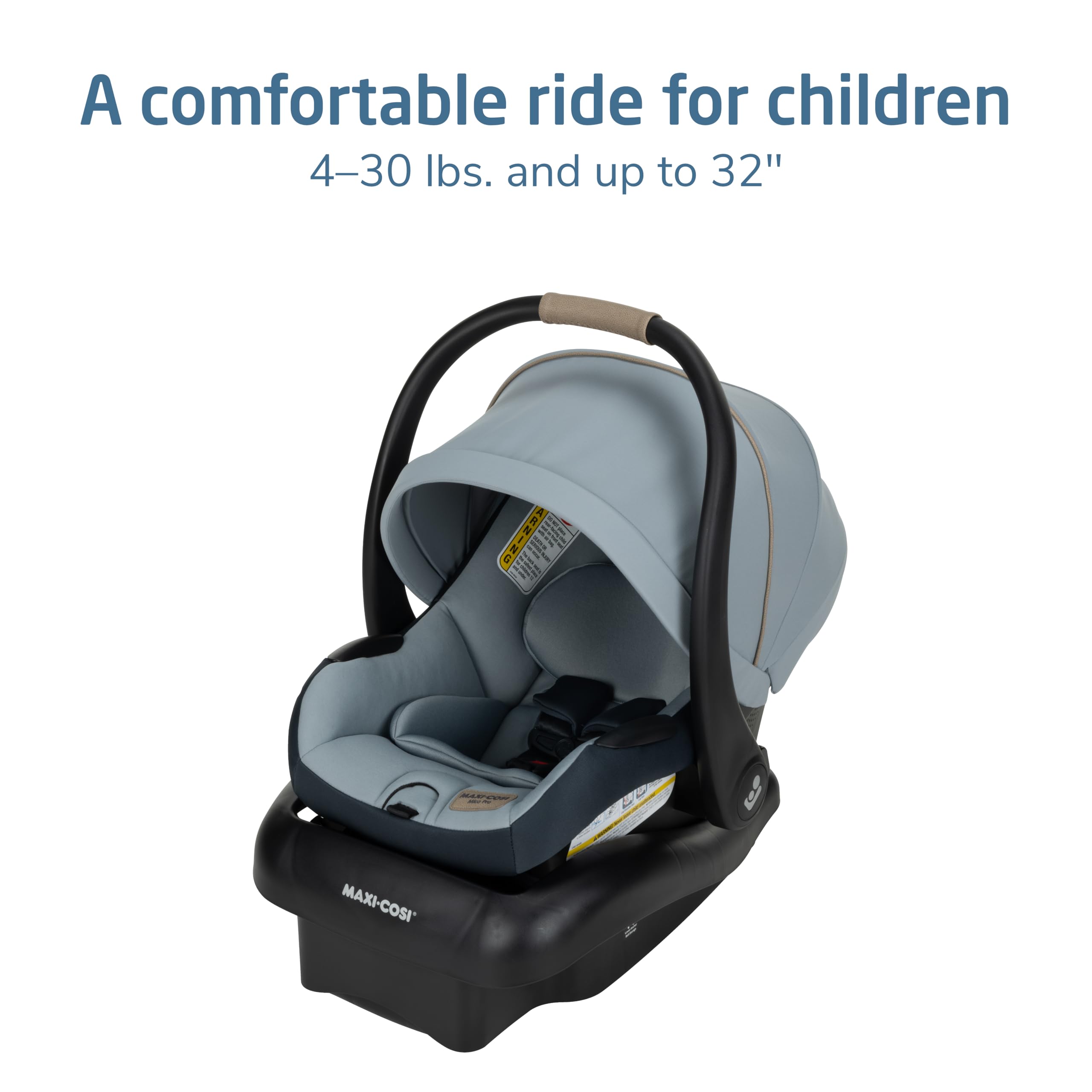 Maxi-Cosi Mico Pro Baby Infant Car Seat with Base, Ventilated Chair, Soft Headrest Pad, Easy-Install Latch, Adjustable Belt Guide, 3-Position Base, Stroller-Ready, 4-30 lbs, up to 32 in, Seascape