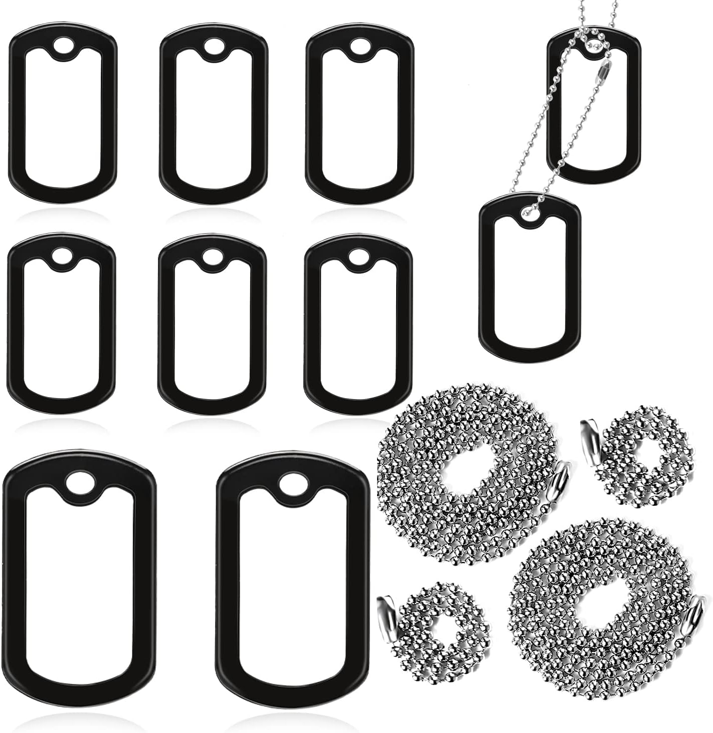 10 Pack Dog Tag Silencers, Engraved Dog Tag Silicone Case with 4 Chains Black Army Dog Tags for Authentic Military Id Tags Rubber Case to Reduce Noise and Protect Tag
