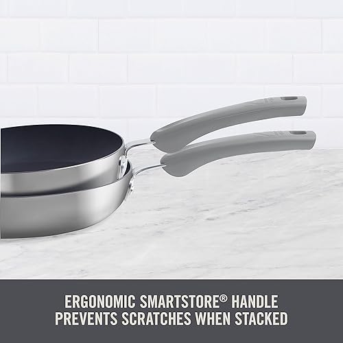 Miniatura 7 de Zakarian by Dash TruPro - Juego de sartenes antiadherentes de acero inoxidable de 8 pulgadas + 10 pulgadas, color gris