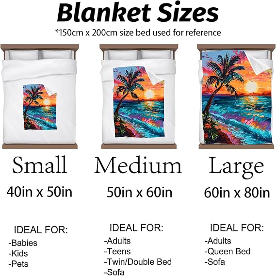 Sunset Beach Pattern Blanket Warm & Cozy Flannel Throw Blanket - Soft Plush Lightweight Blankets for Travel, Sofa, Bedroom, Office, Home Decor for Adults Kids Women 50×40