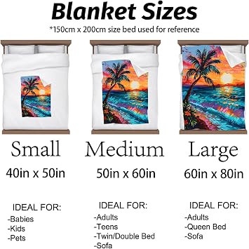 Sunset Beach Pattern Blanket Warm & Cozy Flannel Throw Blanket - Soft Plush Lightweight Blankets for Travel, Sofa, Bedroom, Office, Home Decor for Adults Kids Women 50×40