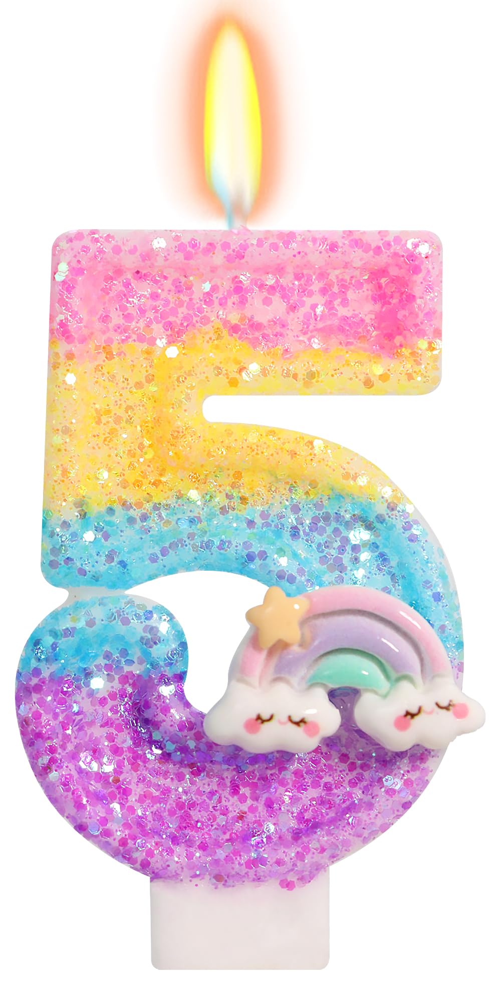 Bougies arc-en-ciel pour gâteaux, décoration de gâteau d'anniversaire, bougie chiffre 5 (chiffre 5)