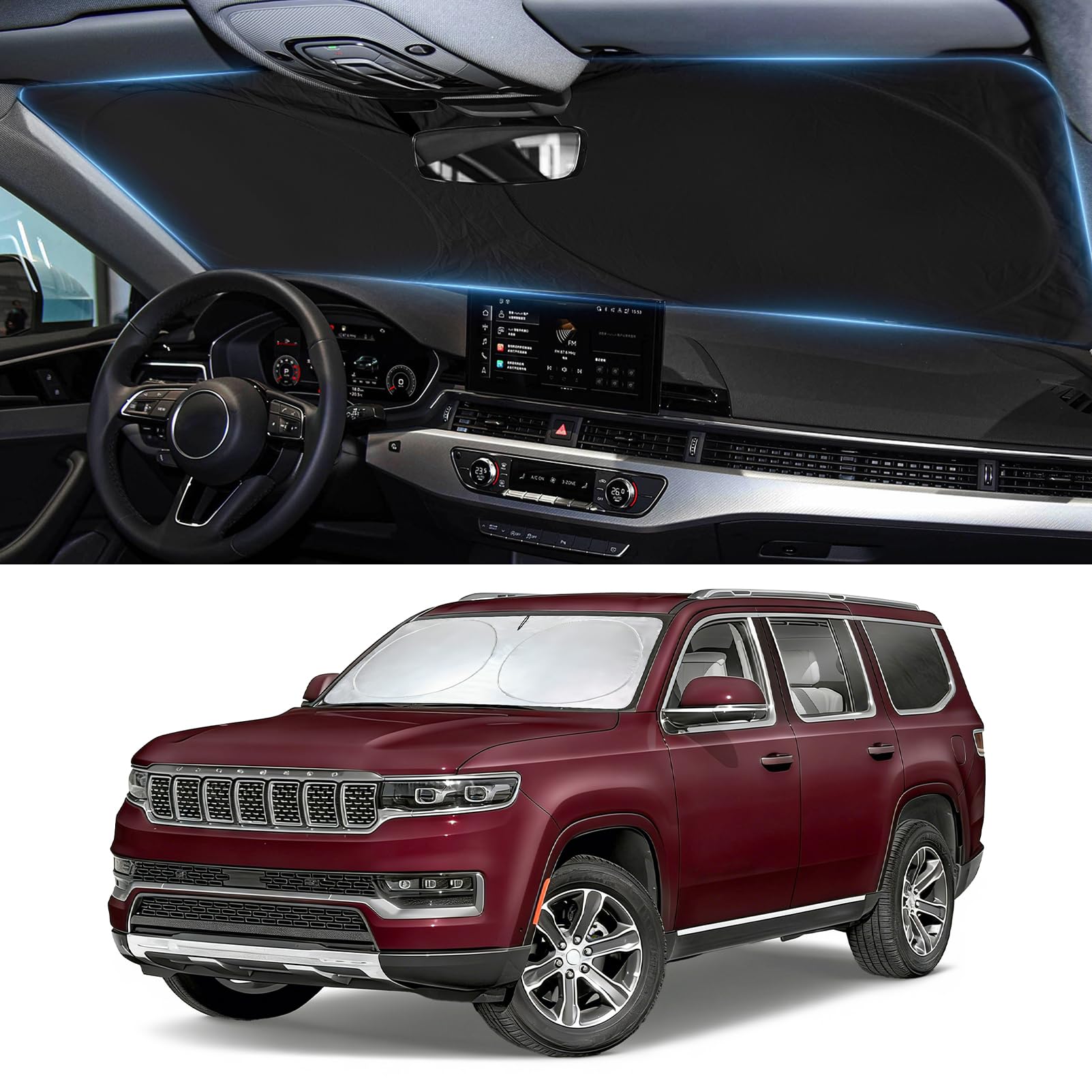 Windshield Sun Shade for 2011-2025 2026 Jeep Grand Cherokee/Grand Cherokee