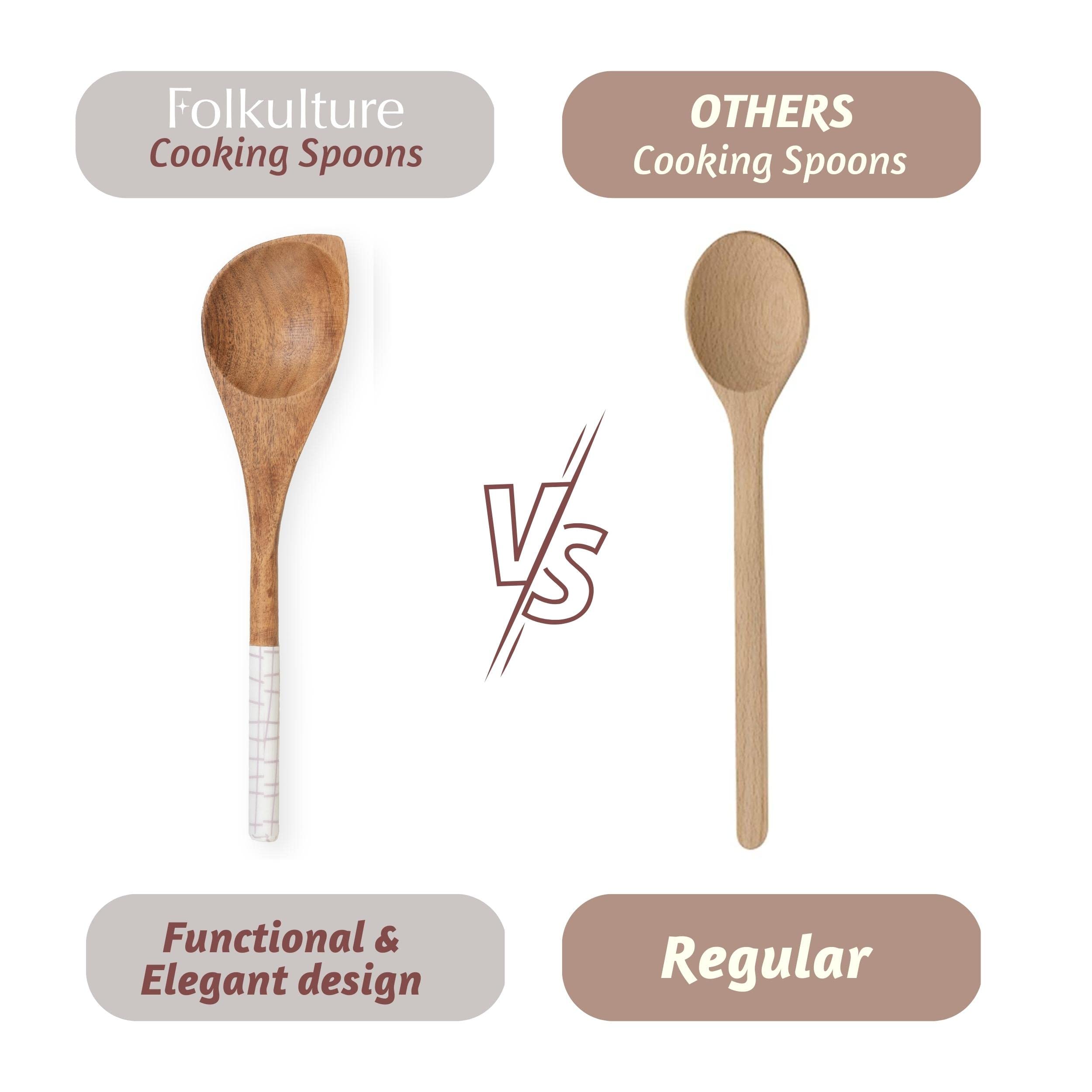 Folkulture Cucharas de madera para cocinar, juego de 5 utensilios de madera antiadherentes y resistentes al agua, libres de BPA