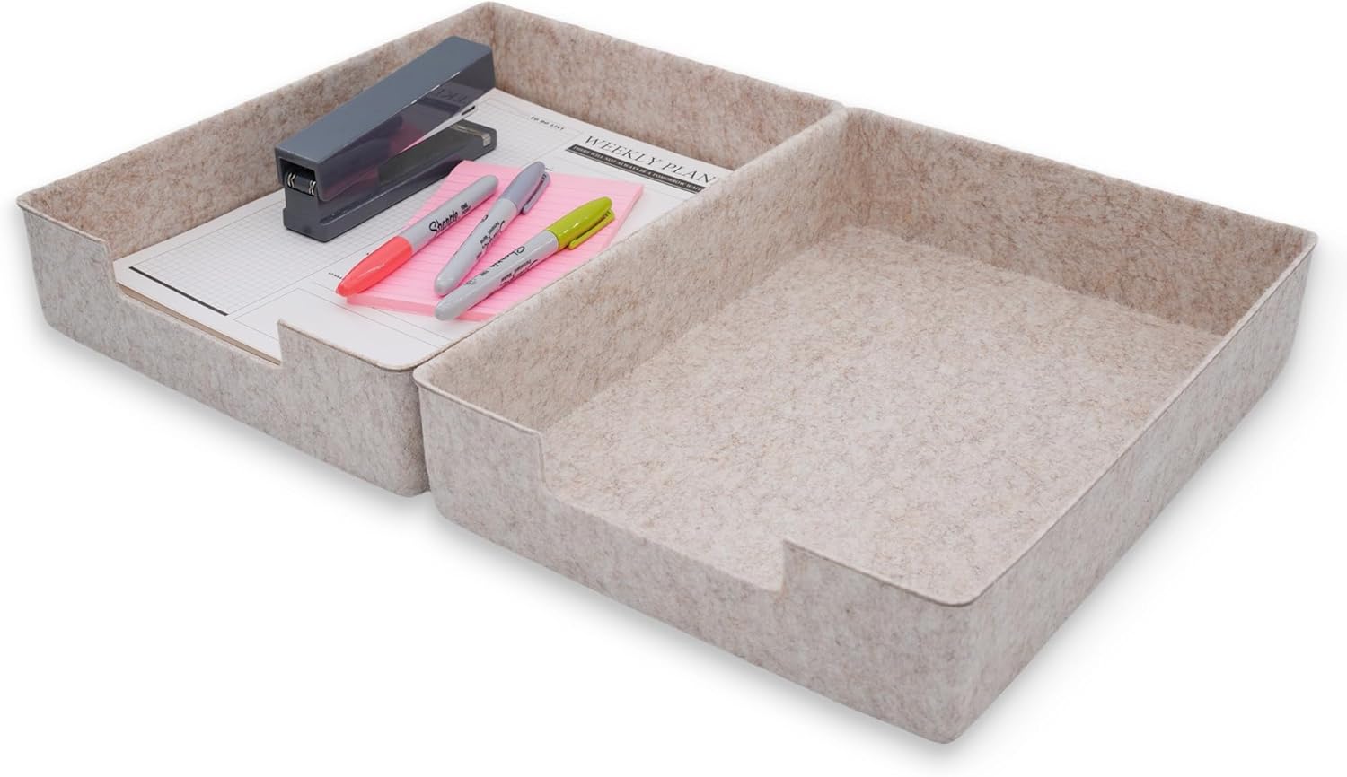 WELAXY Felt Desk Drawer Organizer Trays, 2-Piece Stackable File Organizer for Documents, Papers, Magazines, Home & Office Storage (Charcoal)