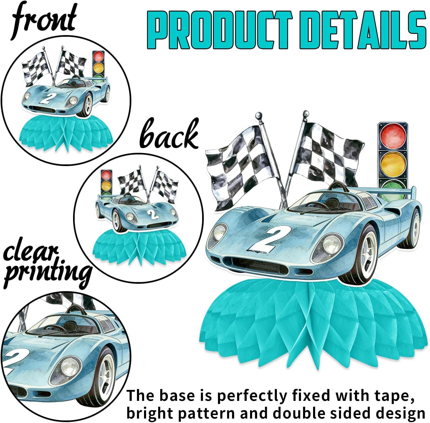 Two Fast Centerpieces for Tables, 10pcs Blue Race Car 2nd Birthday Decorations Racecar Racing Two Fast Honeycomb Centerpieces for 2 Years Old Boys image 3