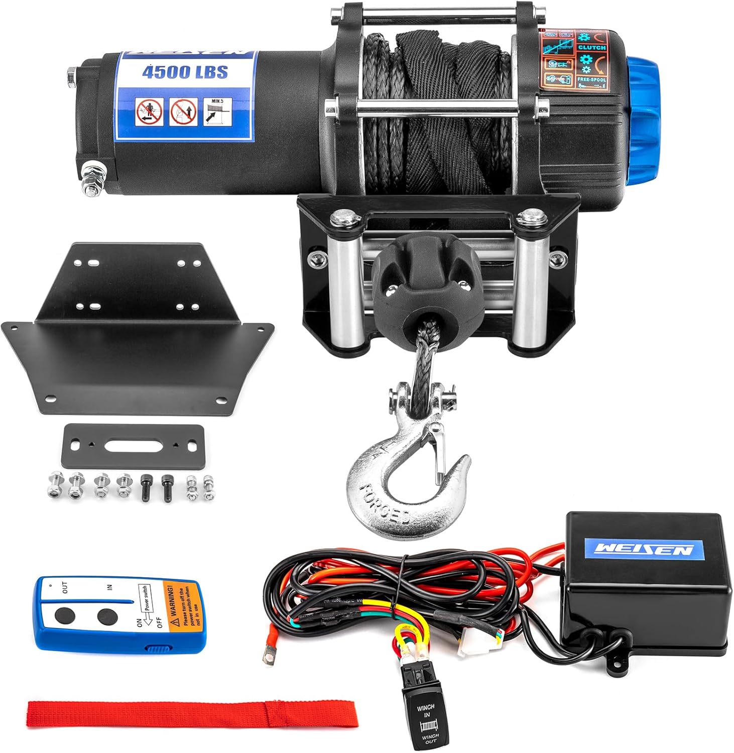 WeiSen 4500lb Electric Winch Kit with Rocker Switch and Winch Mount Compatible with Polaris Ranger XP 1000/900 Crew/PRO XD 2013-2025