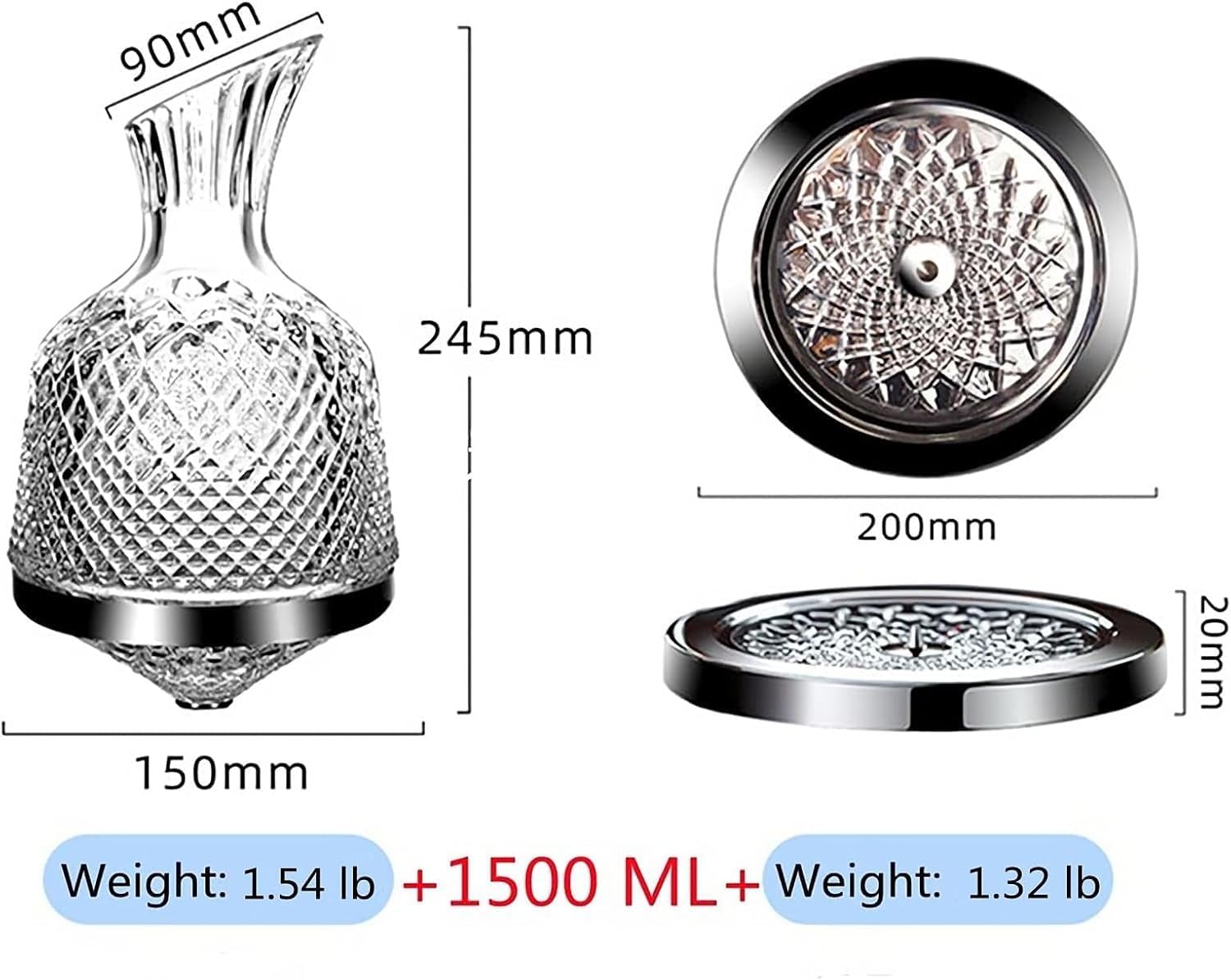 Crystal Spinning Liquor Decanters, 1.5L Handcrafted Rotating Carafe with 360° Rotation, Elegant Design for Wine Lovers (1500 ML)