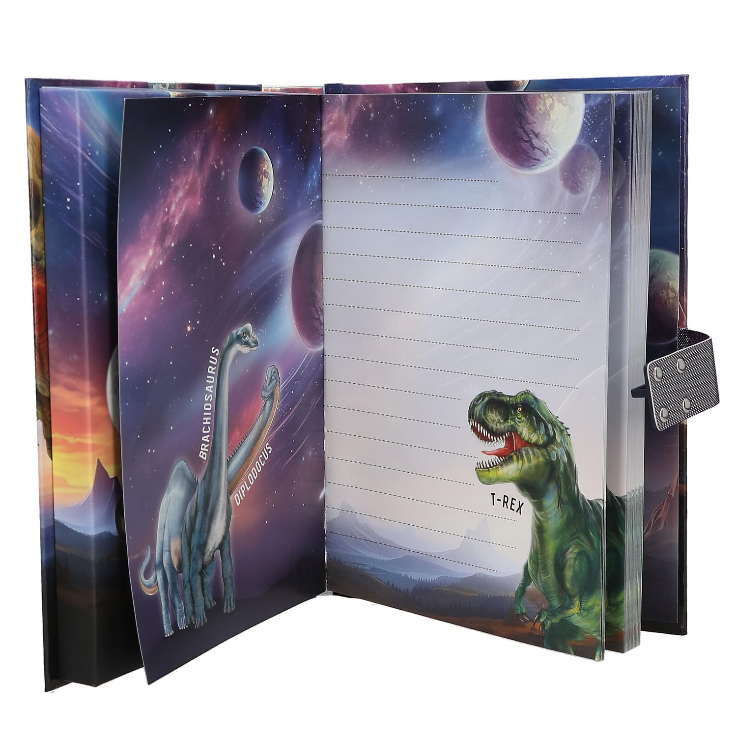 Depesche 13581 Dino World - Agenda con código numérico y Sonido, Libro en Azul y Morado, con Motivo -T-Rex y 192 páginas rayadas