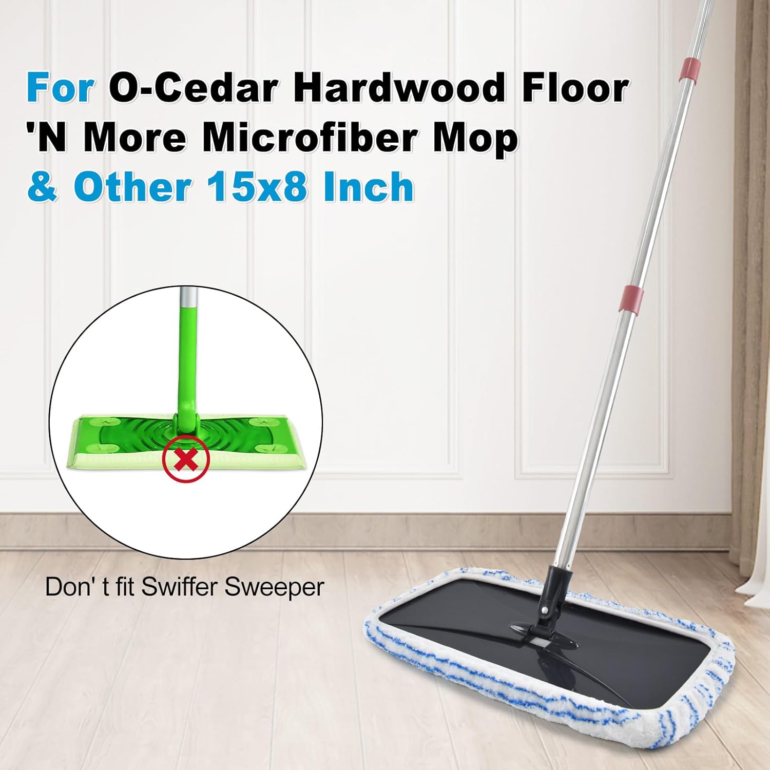 8 Pack Mop Heads Replacements for OCedar Hardwood Floor 'N More Microfiber Mops,Terry Cloth Mops Refills 15 x 8 Flat Dust Mop Pads for O Cedar mop, Washable & Reusable Mopping Pads