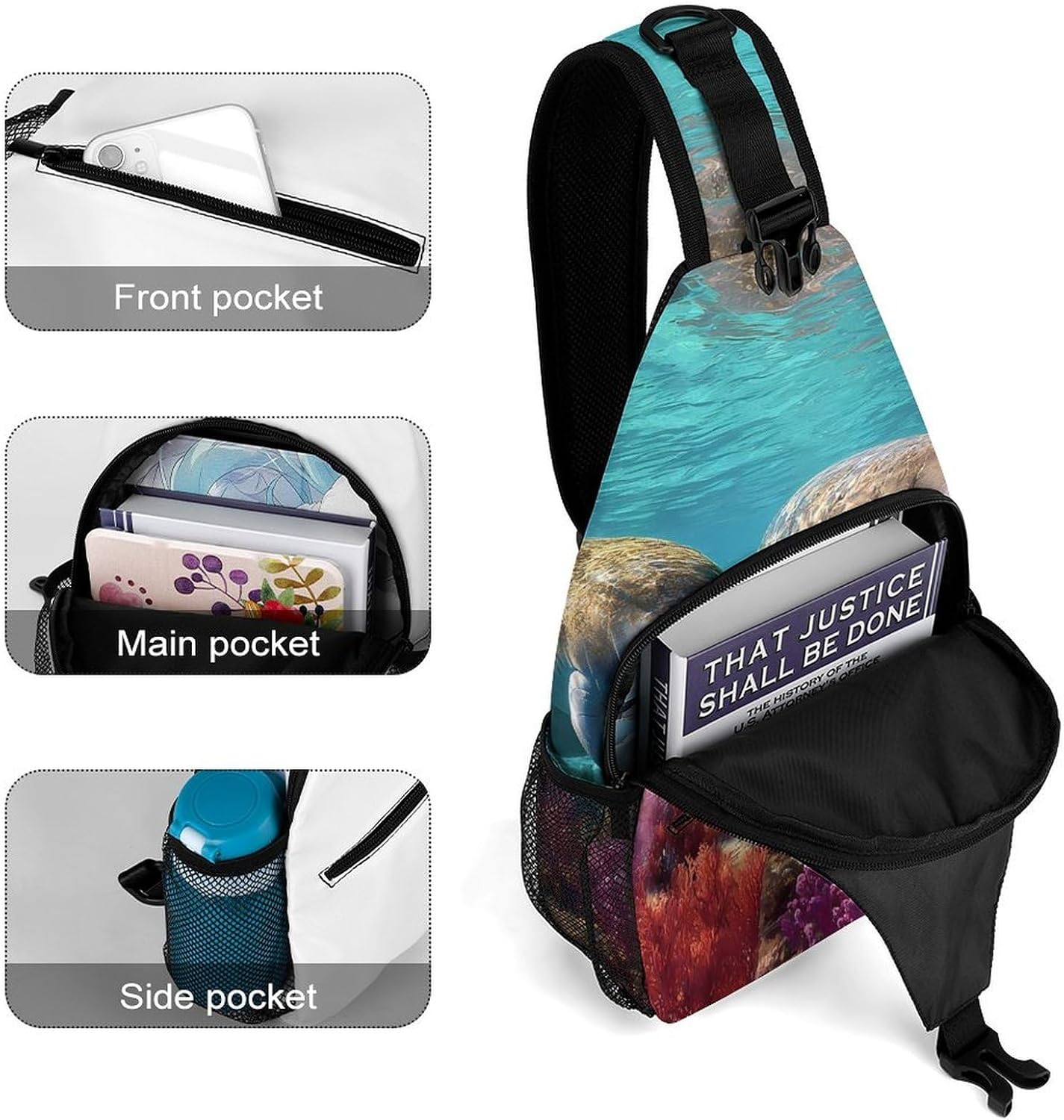 Man-atees Colorful Coral Men Crossbody Sling Backpack Chest Bag | Travel Fanny Pack,Hiking Daypack,Print Shoulder Bags